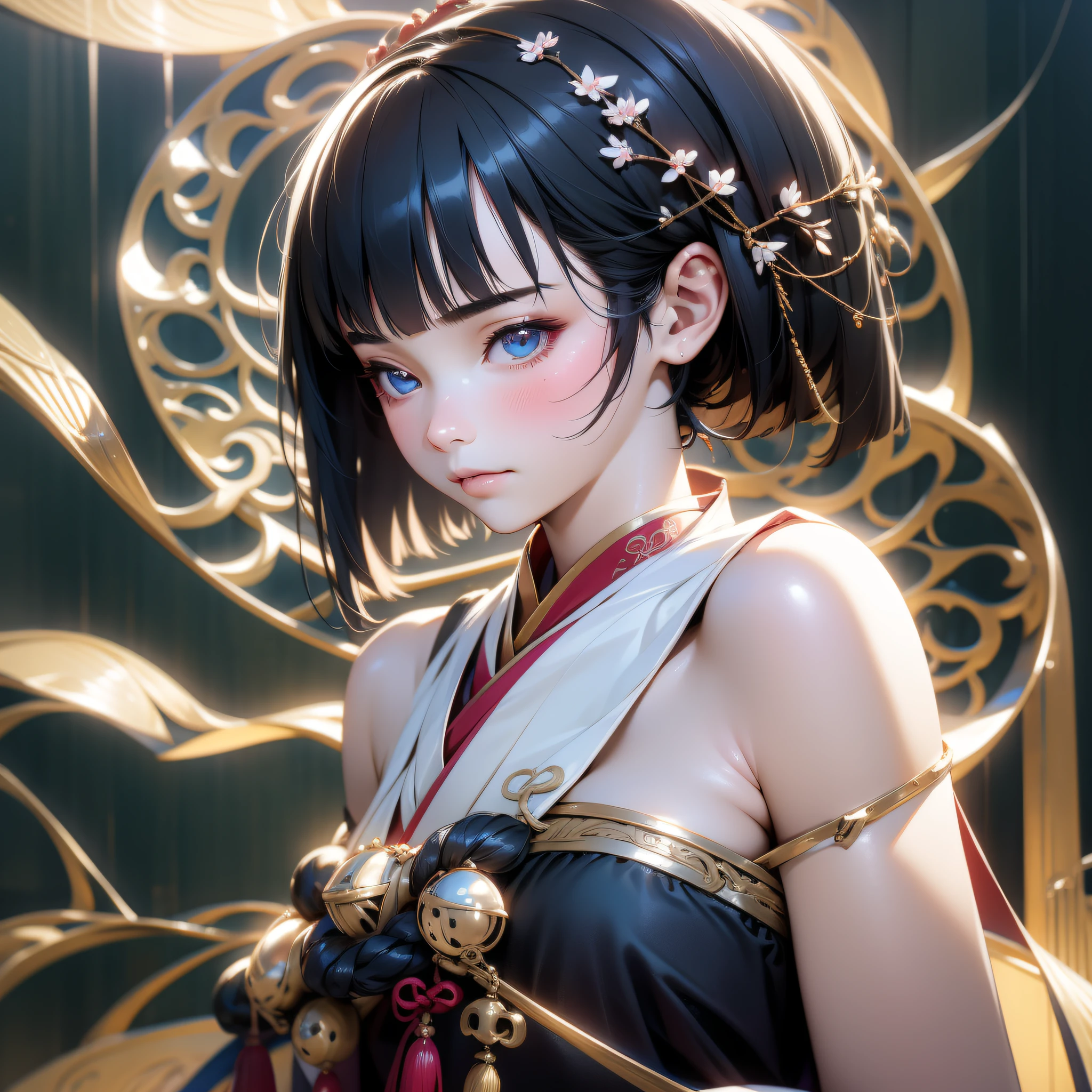 A Chinese girl 18 years old Beautiful eyes, real skin, delicate face, full body picture, hanfu, clothing details, skin details, slim body, delicate and delicate, short hair, black hair, blunt bangs ,beauty, best quality, super detailed, masterpiece, fine detail, high resolution, 8k wallpaper, realistic details, skin details, super detailed, high resolution, extremely detailed, cinematic lighting texture, beautiful, perfect, hd