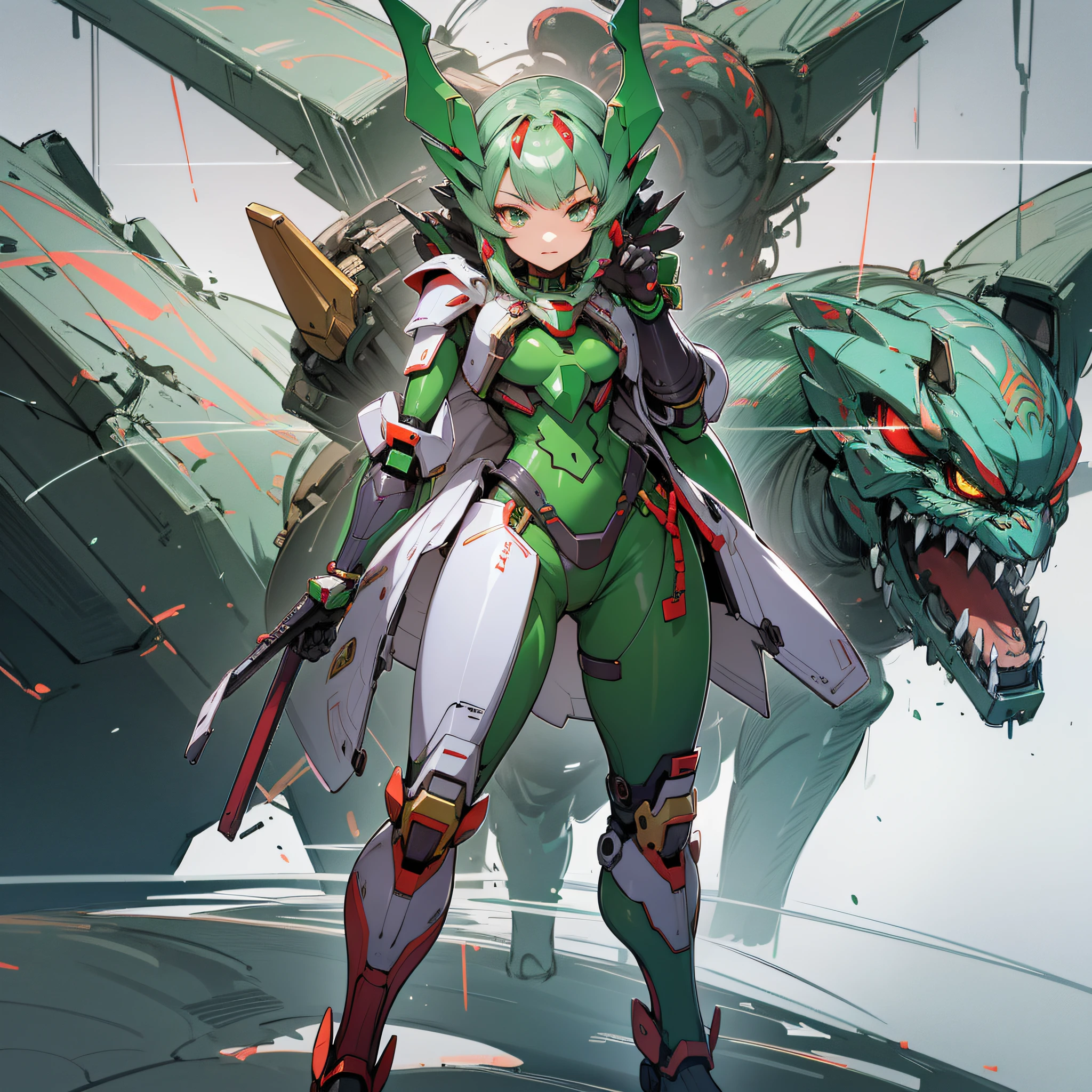 Green and red paint, close-up portrait of a person in costume with a sword, cyber japan style armor, cyber japan armor, guyver style, girl in armor, monster hunter armor, full body mecha suit, perfect anime cyborg woman, cyborg noble woman, mecha cyber armor girl, detailed full body concept, female armor, anime character. Full Body Art --auto --s2