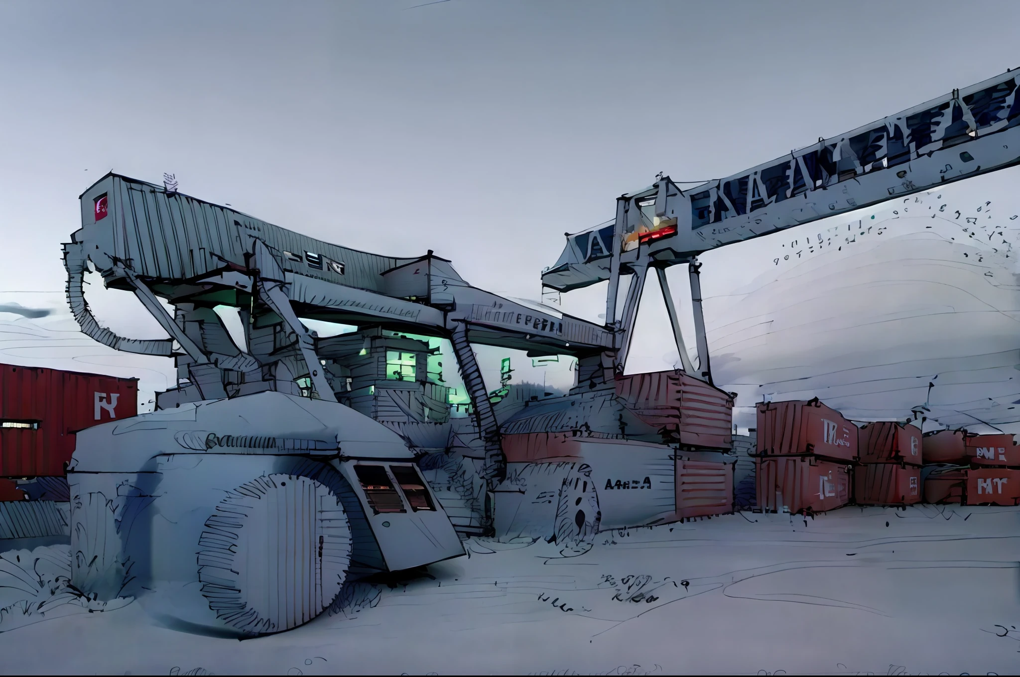 linear, gray, white background, simple background,sketch, sketch,pen_sketch_style,Arafed crane lifts container in front of large container, shipping containers, eye-catching, photography, portrait, album photo, high quality download, very consistent, it is very huge, photo taken in 2 0 2 0, trade warehouses, ultra-realistic, it is very huge, background, creepy, photo credit: AP