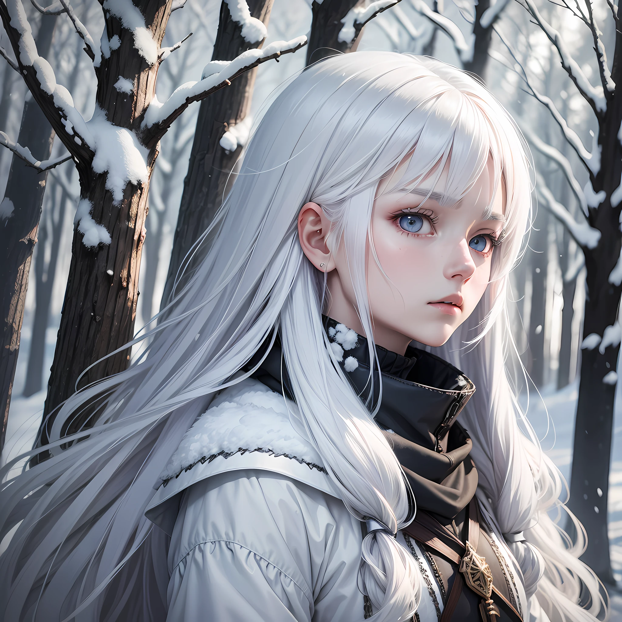 White hair  Long hair Expressionless Cold Snow Forest Daytime Desolate --auto --s2