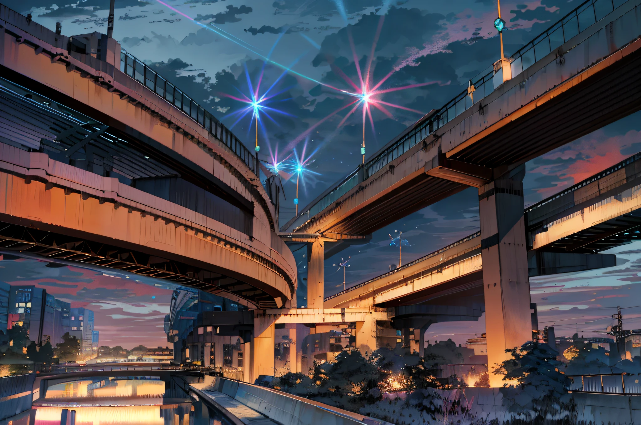 arafed overpasss over a waterway at night with lights on, overpass, infrastructure, under bridge, skybridges, complex!!, bridges, taken with sigma 2 0 mm f 1. 4, night tokyo metropoly, night view, 2 4 mm iso 8 0 0, lit from below, in tokyo at night, photo taken with sony a7r