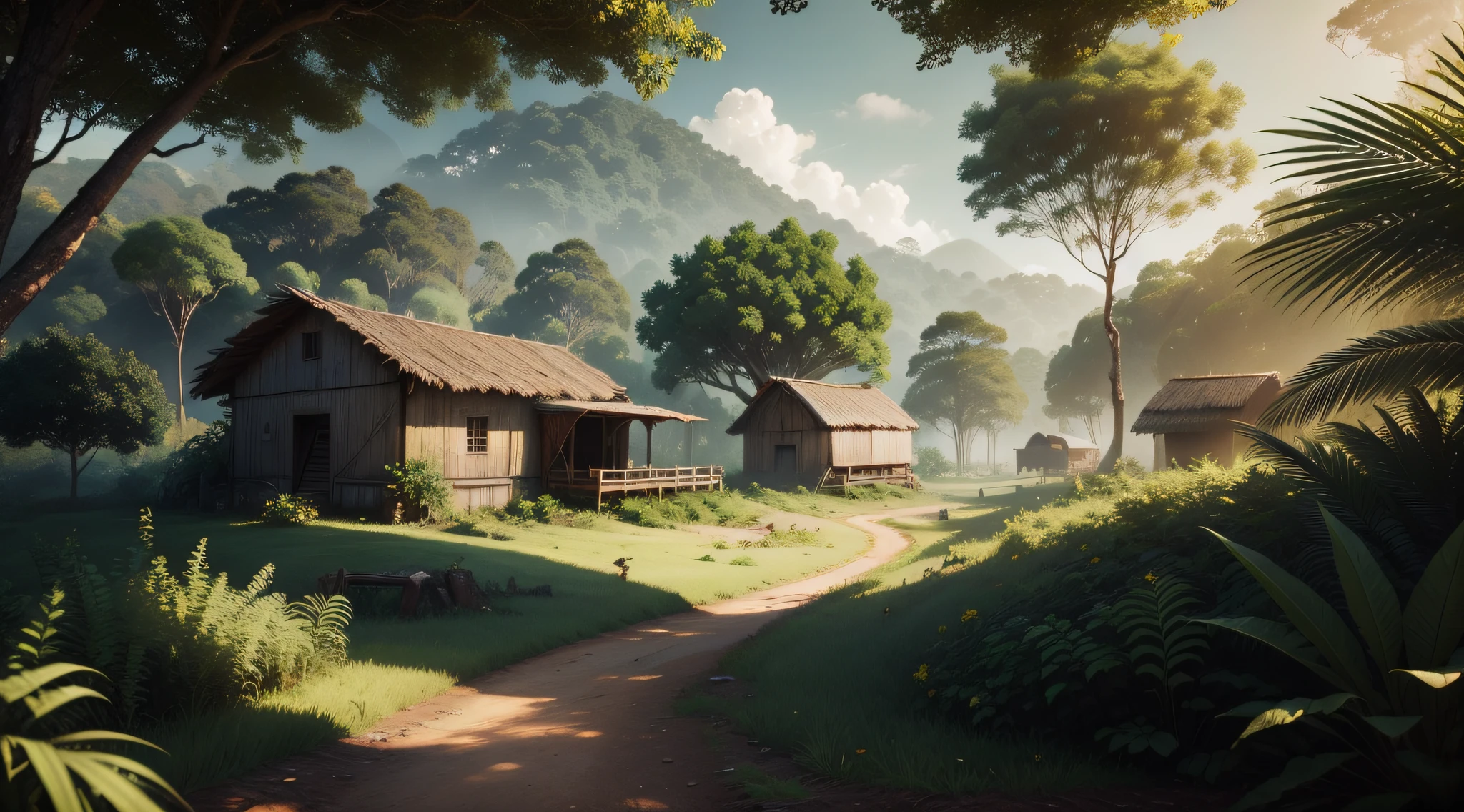 Brazillian farm and forest, background, texture, pattern, dynamic lights, epic scene --s1