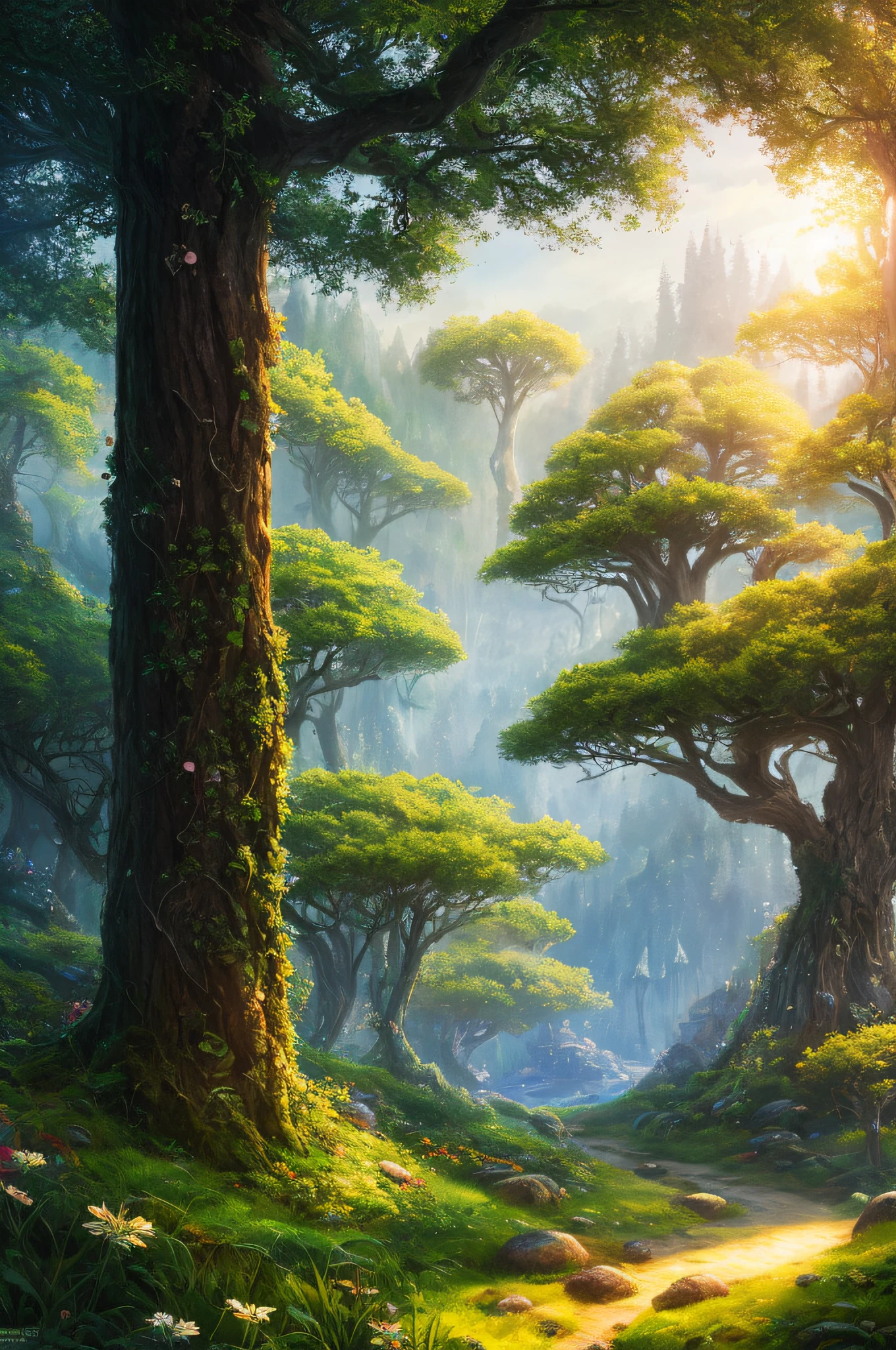 masterpiece, best quality, high quality,extremely detailed CG unity 8k wallpaper, An enchanting and dreamy scene of a fantasy forest, with towering trees, glowing mushrooms, and hidden fairy glens, creating a sense of mystique and enchantment, artstation, digital illustration, intricate, trending, pastel colors, oil paiting, award winning photography, Bokeh, Depth of Field, HDR, bloom, Chromatic Aberration ,Photorealistic,extremely detailed, trending on artstation, trending on CGsociety, Intricate, High Detail, dramatic, art by midjourney