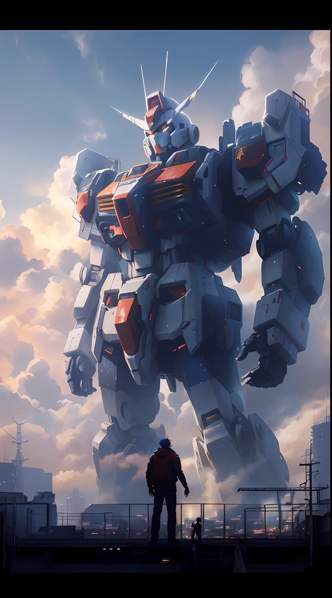 anime - style artwork of a man standing in front of a giant robot, giant anime mecha, an anime large mecha robot, mecha anime, big mecha, mecha art, modern mecha anime, anime mecha aesthetic, mecha asthetic, giant mecha robot, alexandre ferra white mecha, alexandre ferra mecha, giant mech