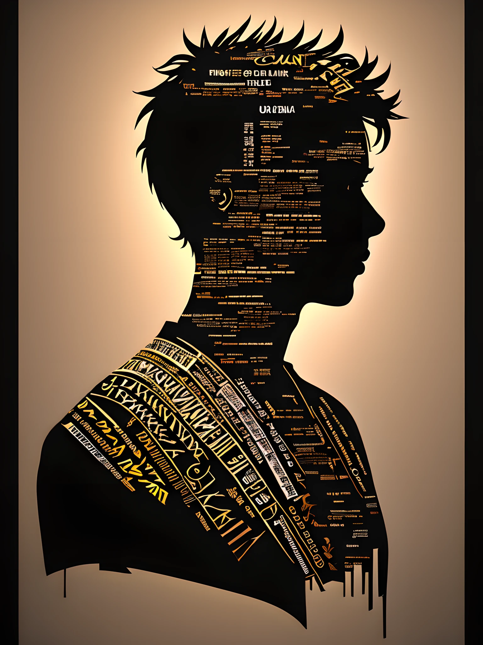 (Best quality),(masterpiece),(ultra detailed),(4k resolution),(extremely detailed),the silhouette of a person made of words, digital art, amazing quality, very detailed, trending on artstation