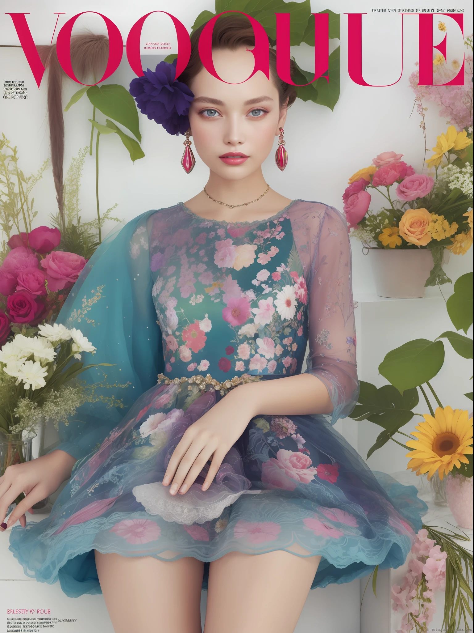 1 lady, masterpiece, high quality, looking at viewer, ,fullbody, (Vogue fashion magazine cover)