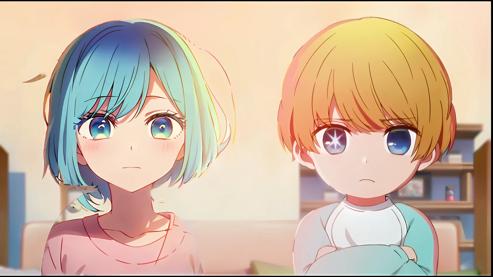 akane, blue hair, blue eyes, , 5 year old girl, short hair, DDLC, tv anime stills, anime movie screenshots, anime stills, gro anime screenshots, magical girl anime mahou shojo, anime cgi style, anime screenshots, cute anime, featured anime stills of the day, in anime, anime moe art style, Anime Still Image Frames