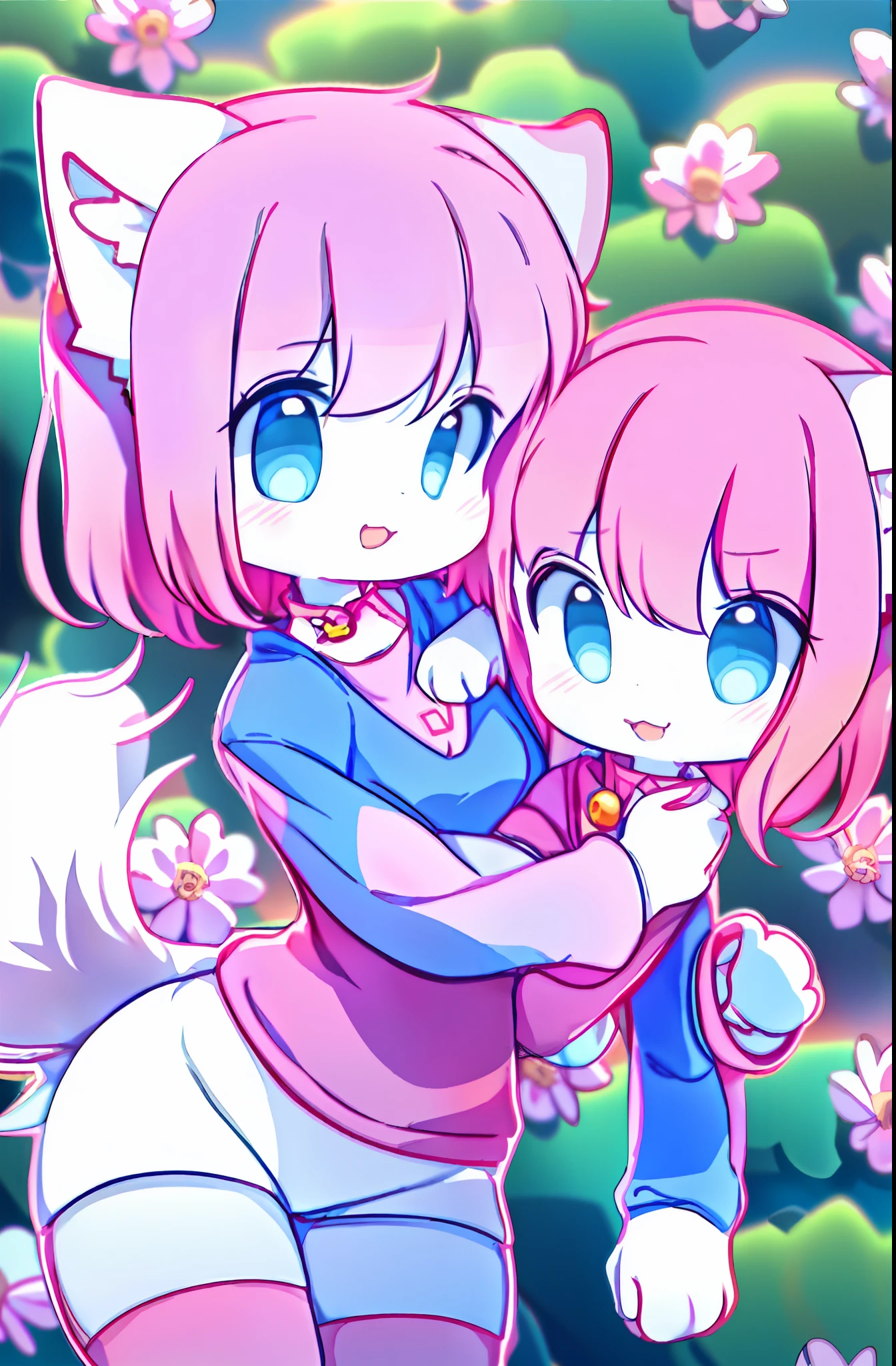 anime girl with a pink shirt and white shorts and a pink cat, fursona!!!!, female furry mini cute style, cute anime catgirl, furry fursona, furry art!!!, holo is a wolf girl, furry furaffinity, fursona art, nyaruko-san, female fursona, nekomimi, anime catgirl, fursona commission