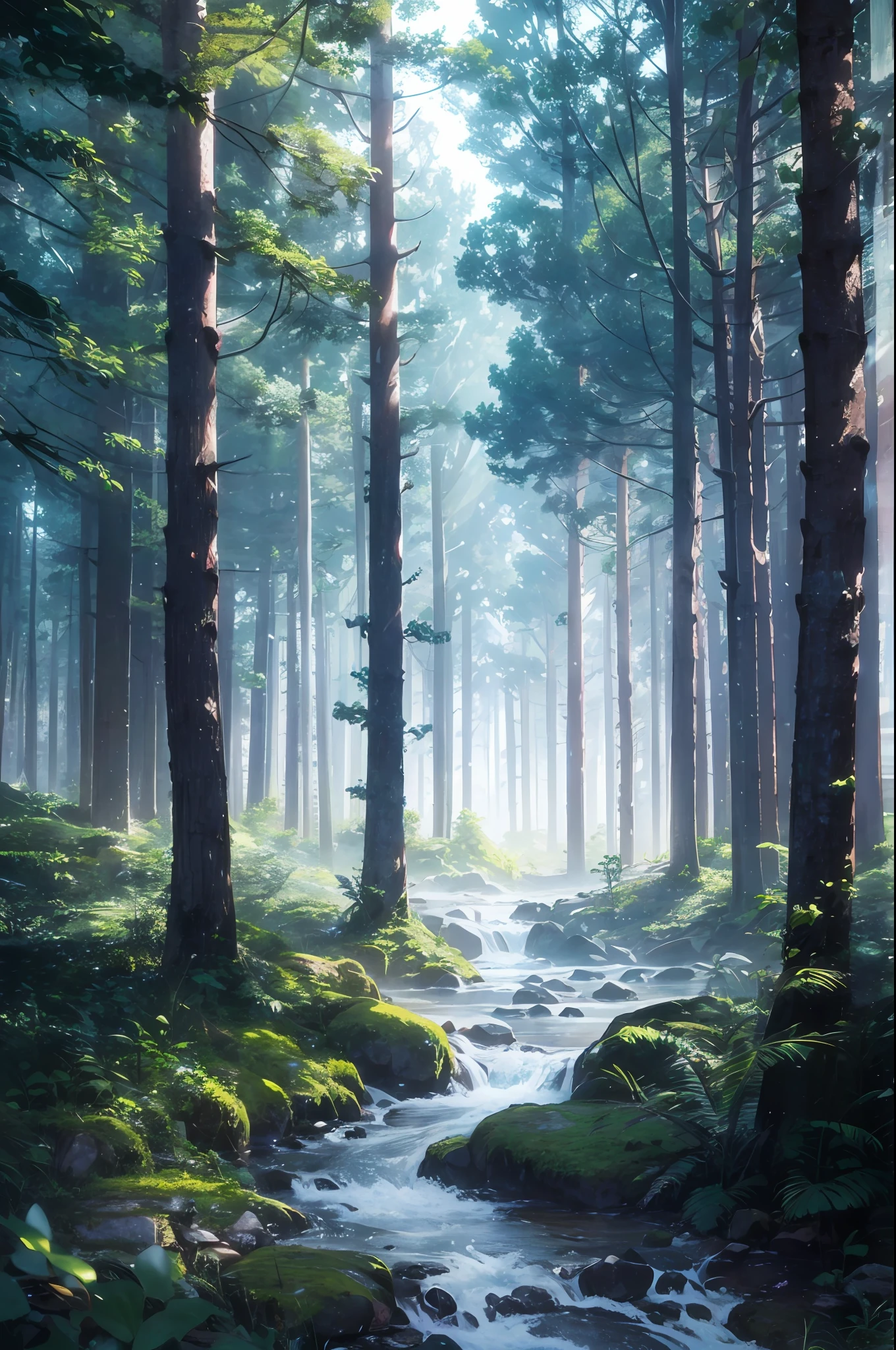 high res, ultra detailed, (no human:1.3), BREAK , Create an image using a rainbow prism effect, with light refracting and creating ethereal cinematic appearance. BREAK , Design an image with a cinematic lens , capturing a wide field of view with a distinctive, curved perspective. BREAK , Capture a dense forest path, with aged thick trees, rocks, streams, waterfall,trees with colorful flowers,dappled sunlight, and a sense of tranquility and natural beauty. BREAK , Illustrate a ethereal world, using only ethereal shades of nature to convey depth, emotion, and a striking visual impact --auto --s2