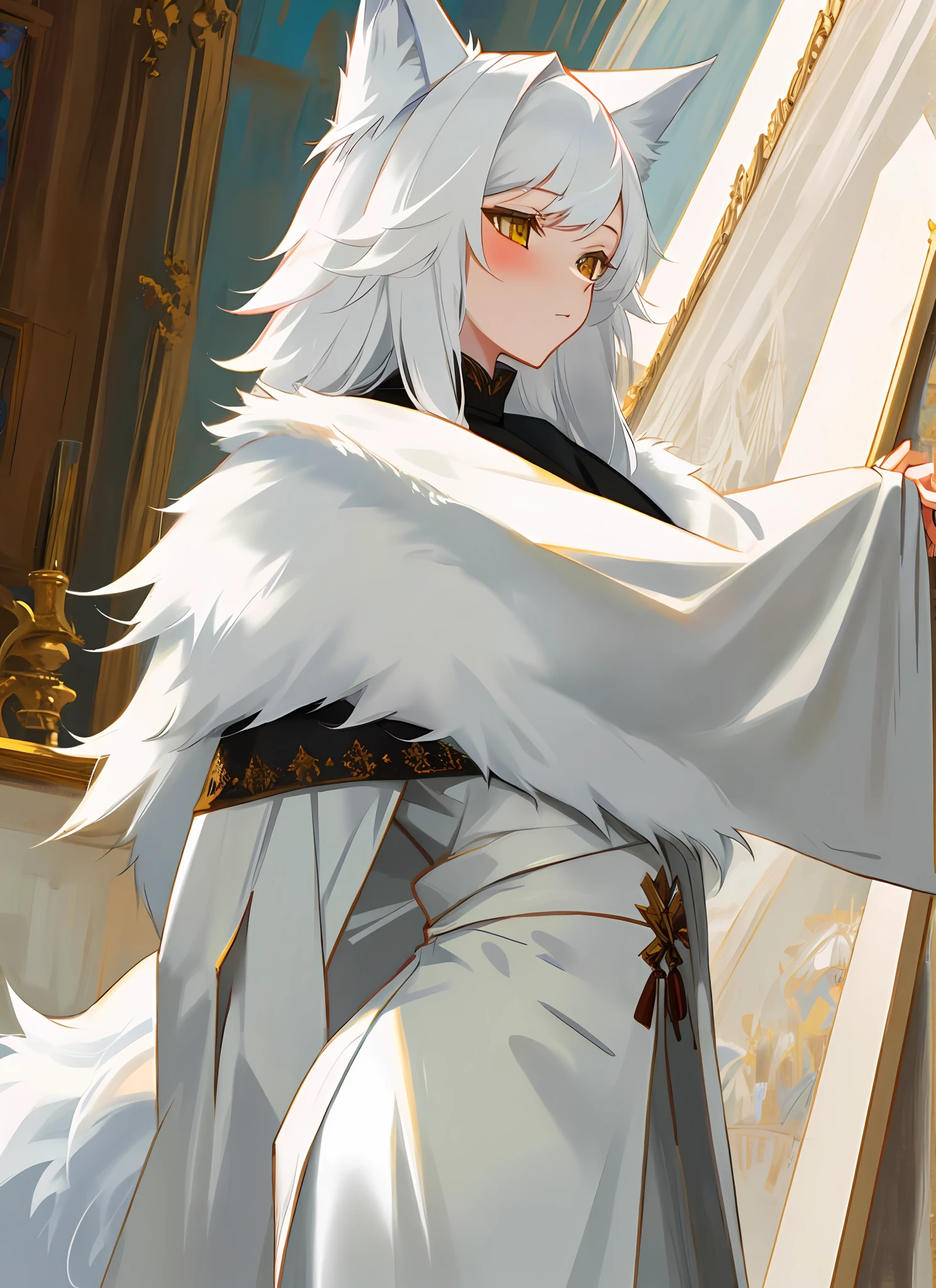 1 Girl, Furry Woman, White Wolf, Masterpiece, \: