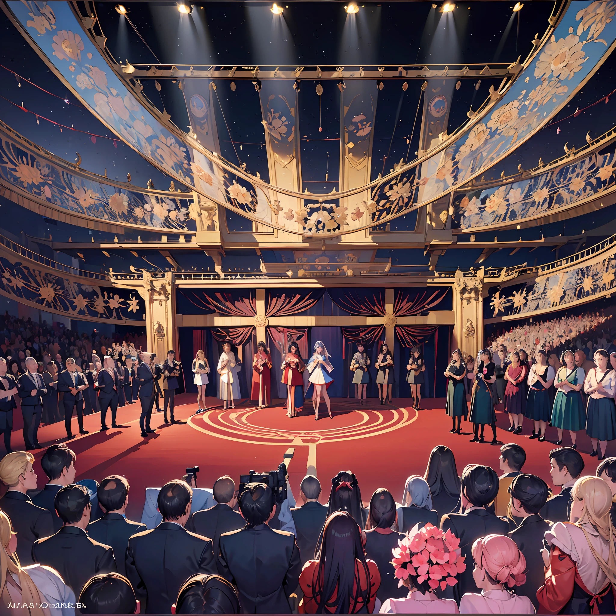 "(((best quality))),(((ultra detailed))),(((masterpiece))),illustration,star-studded press conference,red carpet,flashing lights,enthusiastic crowd,paparazzi cameras,celebrity appearances" --auto --s2