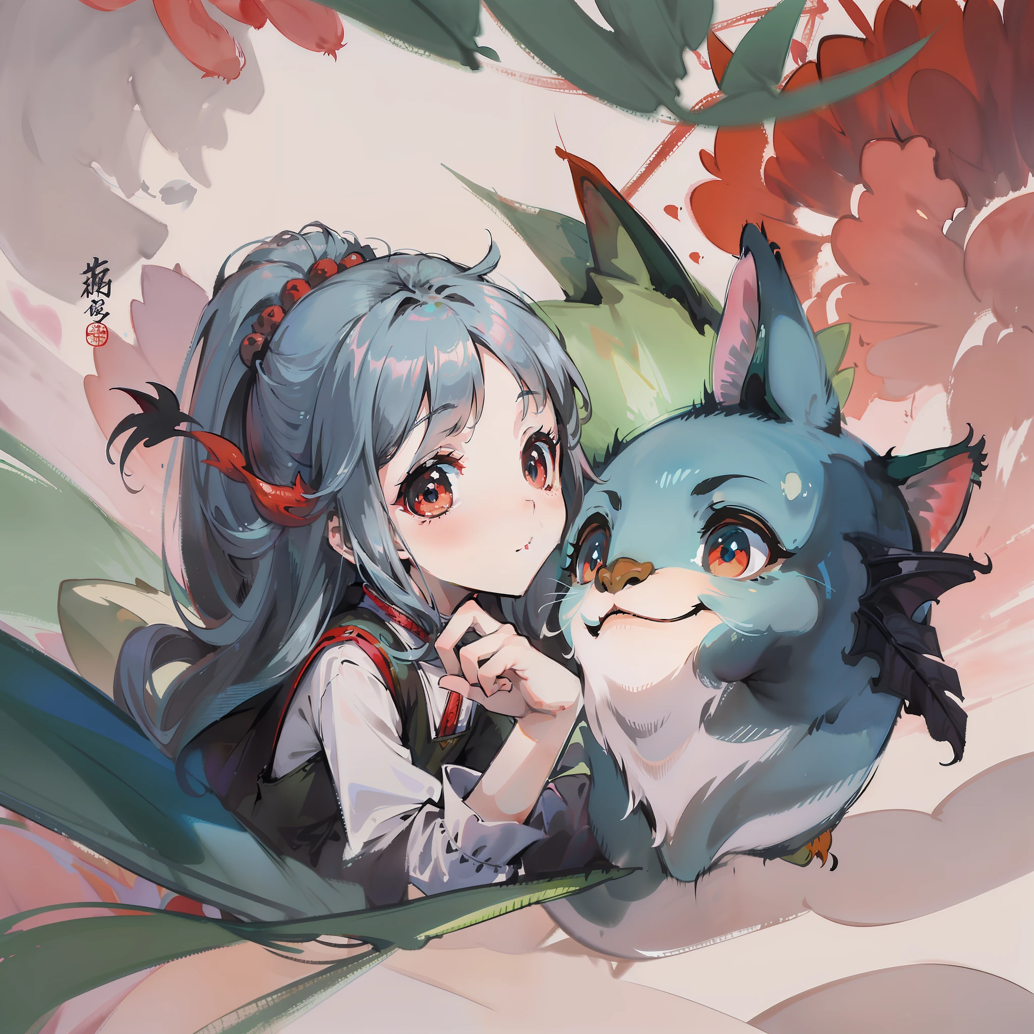 There is a little doll, delicate face with a dragon on it, a dragon on the ground, Dragon Girl, Tooth Wu, Yanjun Cheng, Ryan Yee, Jason Chan, Russell Dongjun Lu, cute 3D rendering, cute little dragon, designed by Jeonseok Lee, Loish and wlop, designed by Yang J, designed by Victor Wang, cute detail digital art