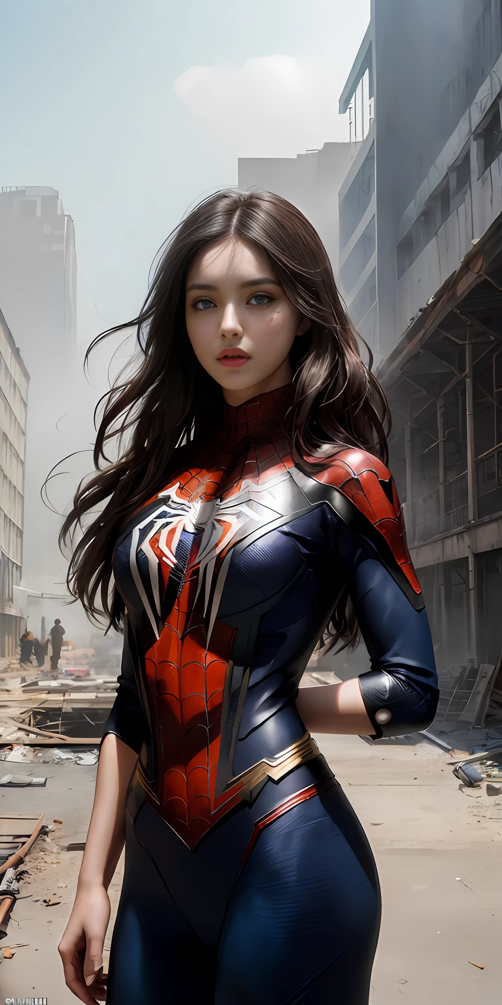 (1girl:1.3), solo, (((extremely detailed face))),(((extremely detailed eyes and face))),beautiful detailed eyes,body-parts__, official art, unified 8k wallpaper, super detailed, beautiful and aesthetic, beautiful, masterpiece, best quality, raw, masterpiece, super fine photo, best quality, super high resolution, photorealistic realism, sunlight, full body portrait, amazing beauty,, dynamic pose, delicate face, vibrant eyes, (from the front), she is wearing a Spider-man suit, red and black color scheme, spider, very detailed abandoned warehouse background, Detailed face, detailed complex busy background, messy, gorgeous, milky white, highly detailed skin, realistic skin details, visible pores, sharp focus, volumetric fog, 8k uhd, DSLR, high quality, film grain, fair skin, photo realism, lomography, huge metropolis in future dystopia, seen from below, translucent