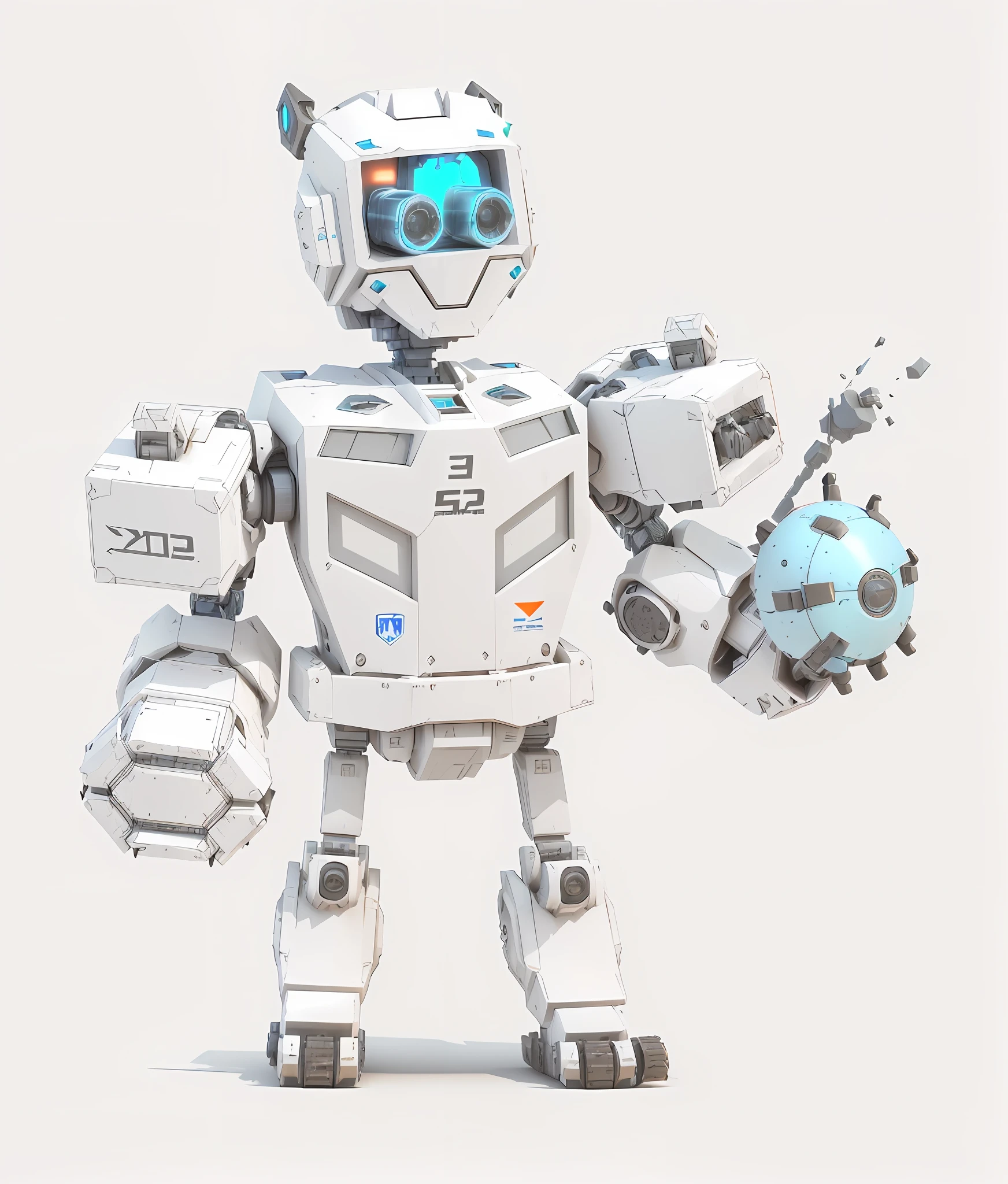 3d rendering, evil expression, robot, left hand is a Gatling machine gun, sky blue --auto --s2