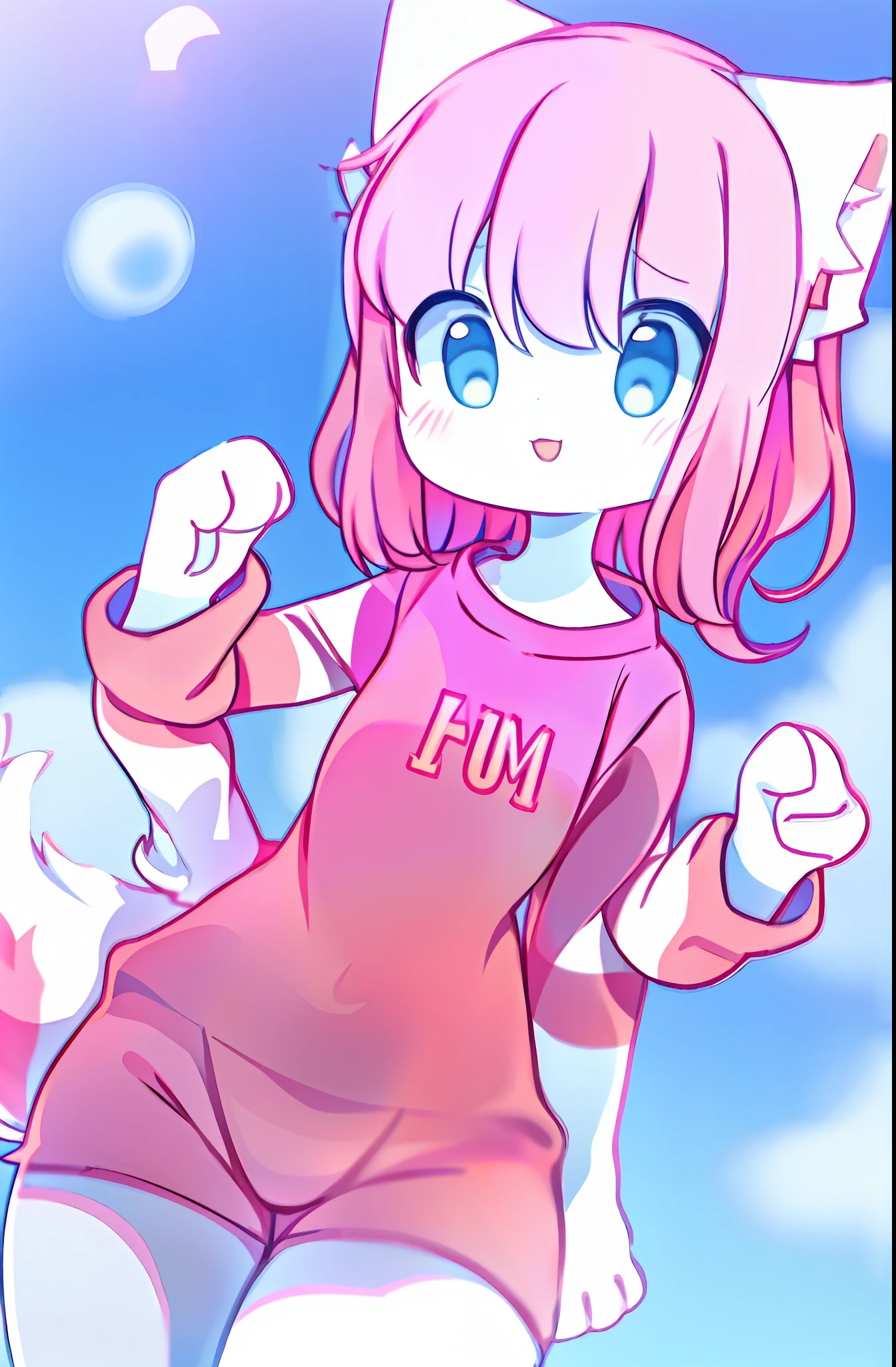 anime girl with a pink shirt and white crotch, and a pink cat, fursona!!!!, female furry mini cute style, cute anime catgirl, furry fursona, furry art!!!, holo is a wolf girl, furry furaffinity, fursona art, nyaruko-san, female fursona, nekomimi, anime catgirl, fursona commission, solo,