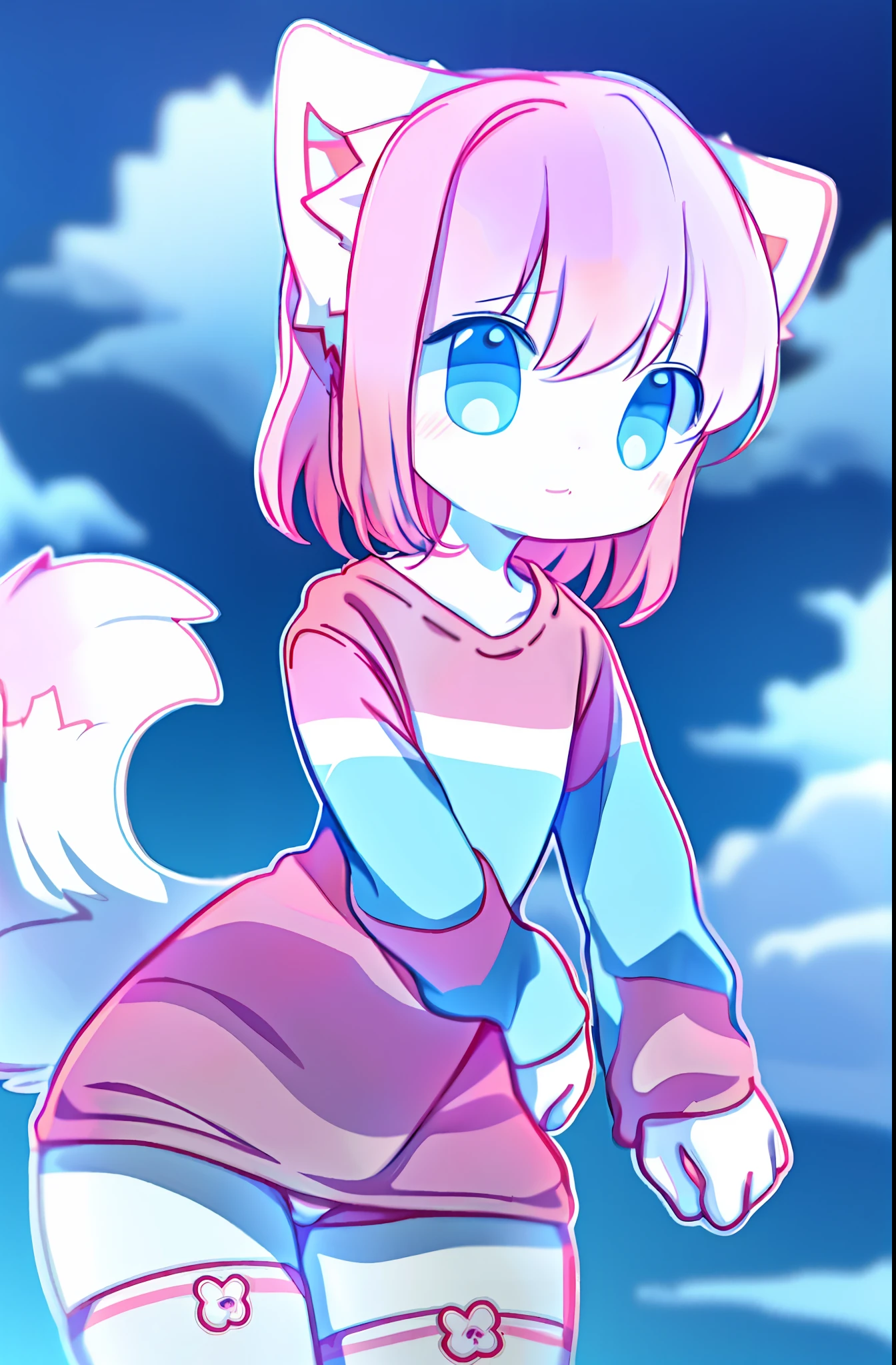 anime boy with a pink shirt and white crotch, and a pink cat, fursona!!!!, female furry mini cute style, cute anime catboy, furry fursona, furry art!!!, holo is a wolf girl, furry furaffinity, fursona art, nyaruko-san, female fursona, nekomimi, anime catboy, fursona commission, solo