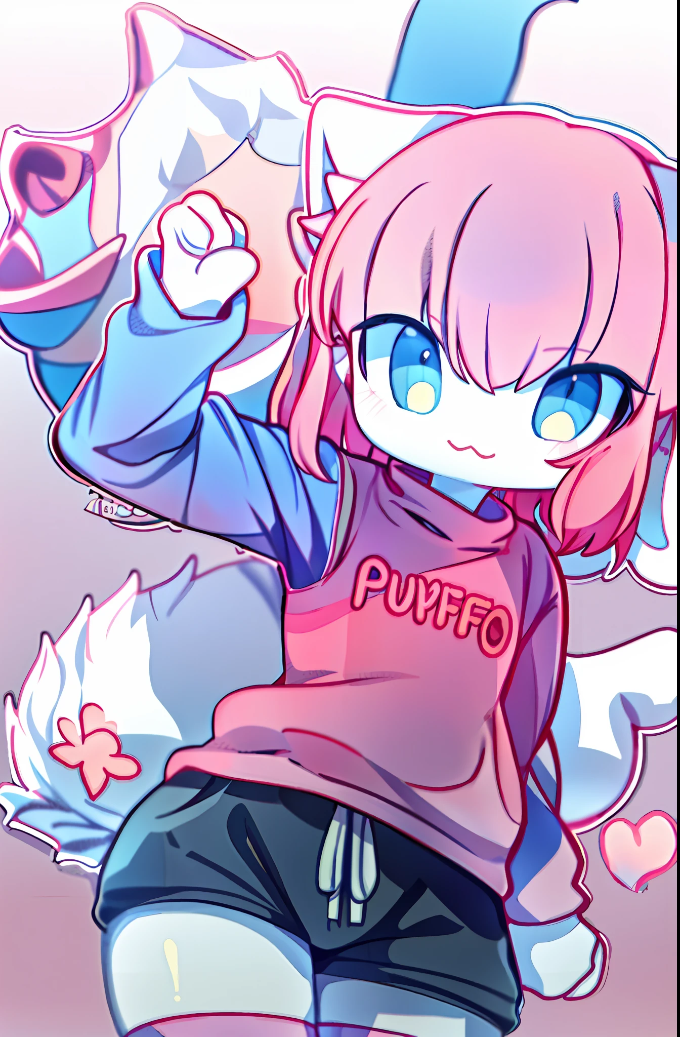 anime boy with a pink shirt and white crotch, and a pink cat, fursona!!!!, female furry mini cute style, cute anime catboy, furry fursona, furry art!!!, holo is a wolf girl, furry furaffinity, fursona art, nyaruko-san, female fursona, nekomimi, anime catboy, fursona commission, solo, thick_thighs