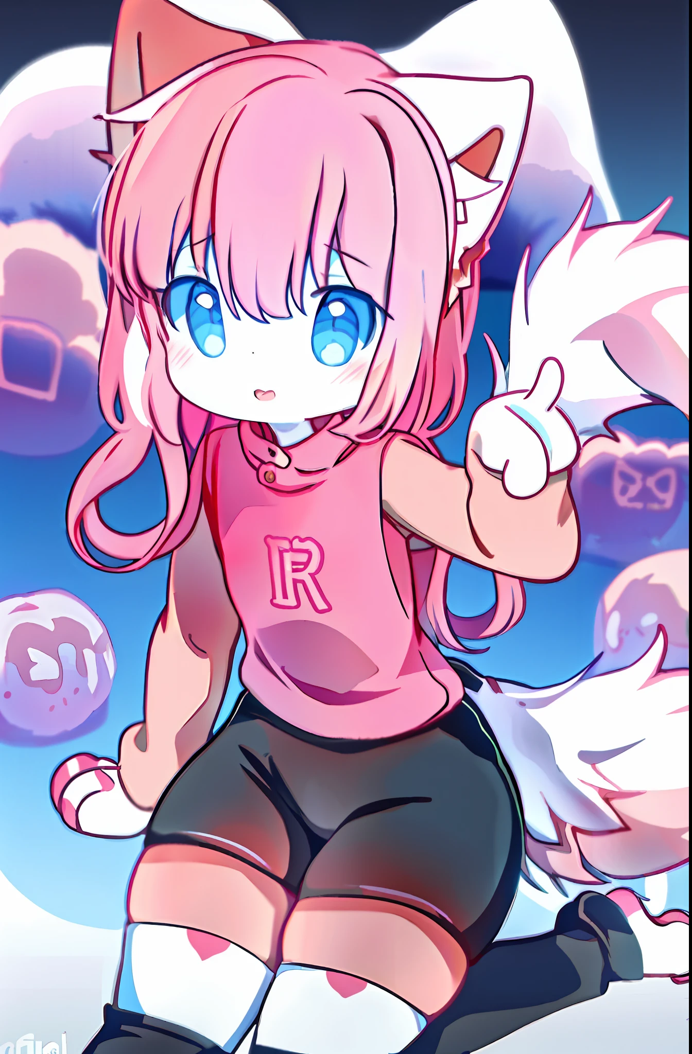 anime boy with a pink shirt and half nude, and a pink cat, fursona!!!!, female furry mini cute style, cute anime catboy, furry fursona, furry art!!!, holo is a wolf girl, furry furaffinity, fursona art, nyaruko-san, female fursona, nekomimi, anime catboy, fursona commission, solo, thick_thighs