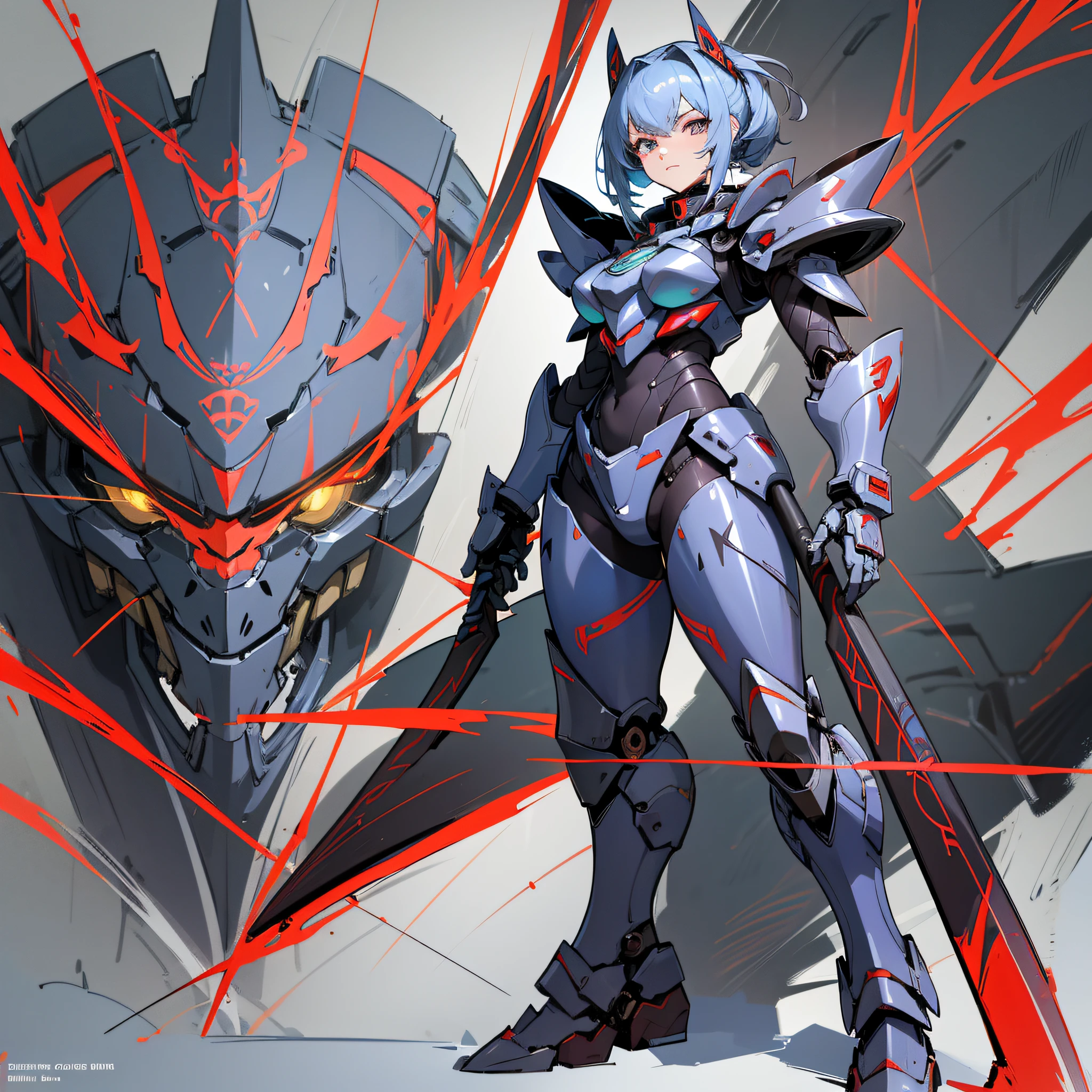 Crimson paint, villain, close-up of person in costume with scythe, cyber japan style armor, cyber japan armor, guyver style, girl in armor, monster hunter armor, full body mecha suit, perfect anime cyborg woman, cyborg noble woman, mecha cyber armor girl, detailed full body concept, female armor, anime character. Full Body Art --auto --s2