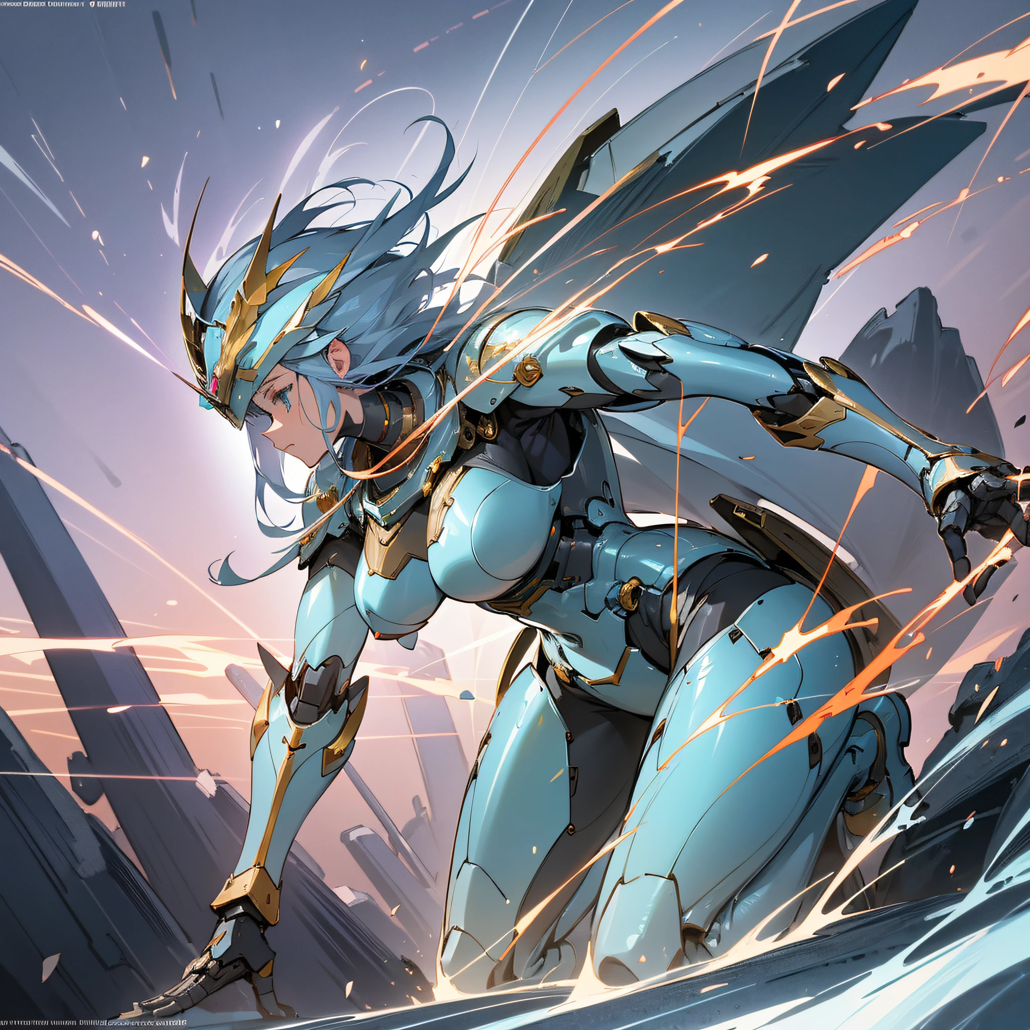 a close up of a drawing of a robot with a sword, cushart kenz, female mecha, anime robotic mixed with organic, beautiful robot character design, alien space knight, cushart krenz key art feminine, in opal armor, cool mecha style, clothed in ethereal battle armor, advanced digital anime art, knights of zodiac girl --auto --s2