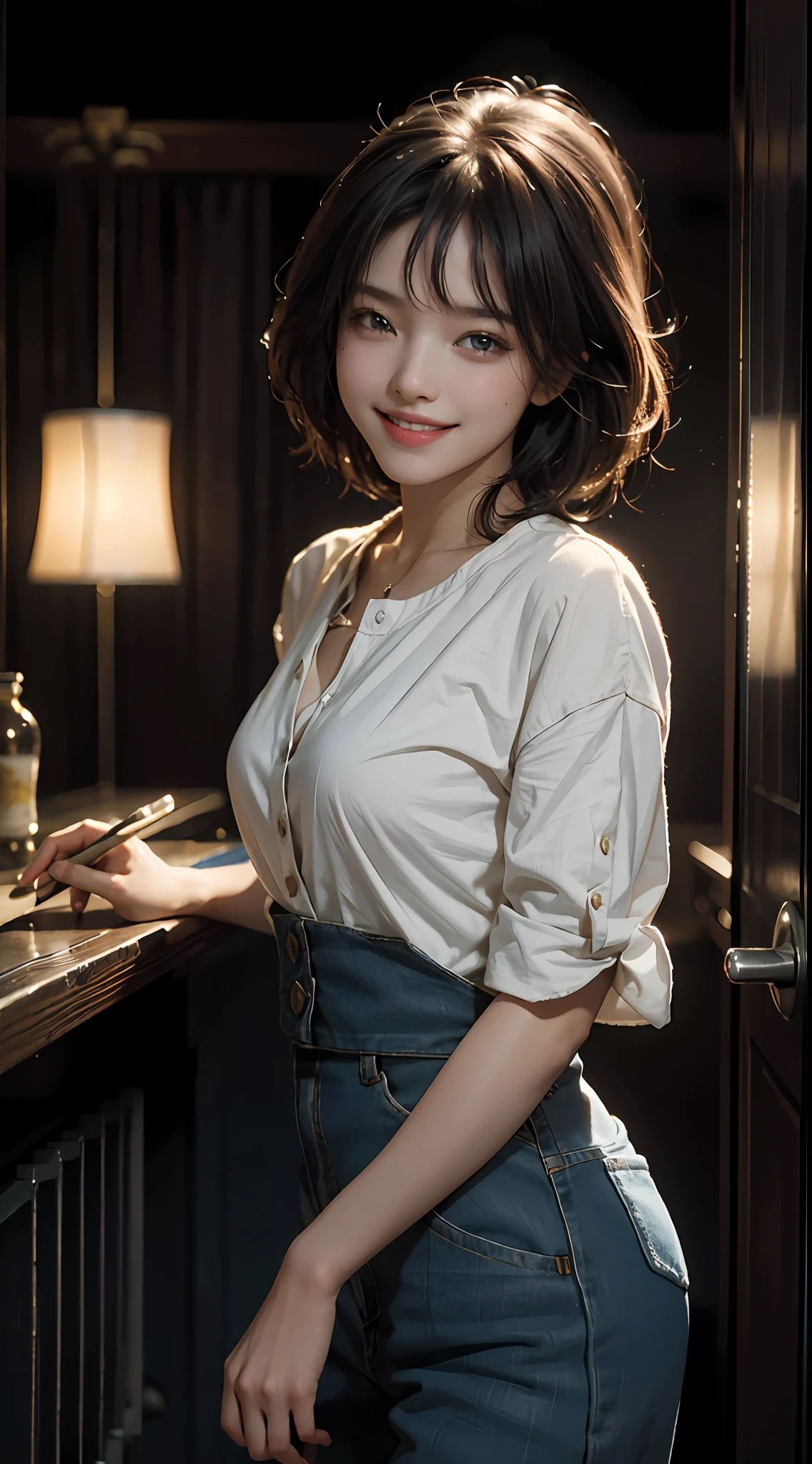 Top quality, masterpiece, ultra high definition, (Reality: 1.4), Original photo, 1Girl, cinematic lighting, smile, bright, photolike