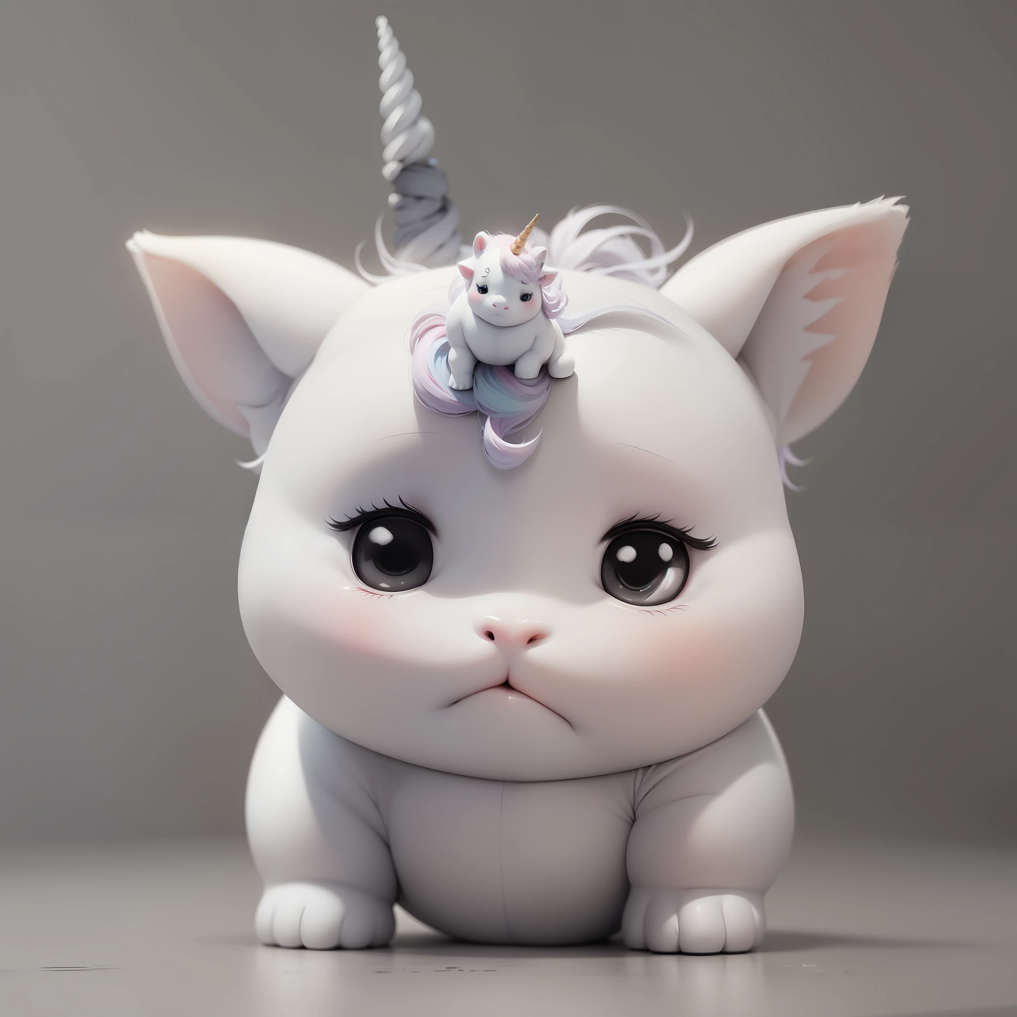 Cute unicorn, chubby, big head, short legs, hairless, monochrome, white, simple, atmospheric --auto --s2