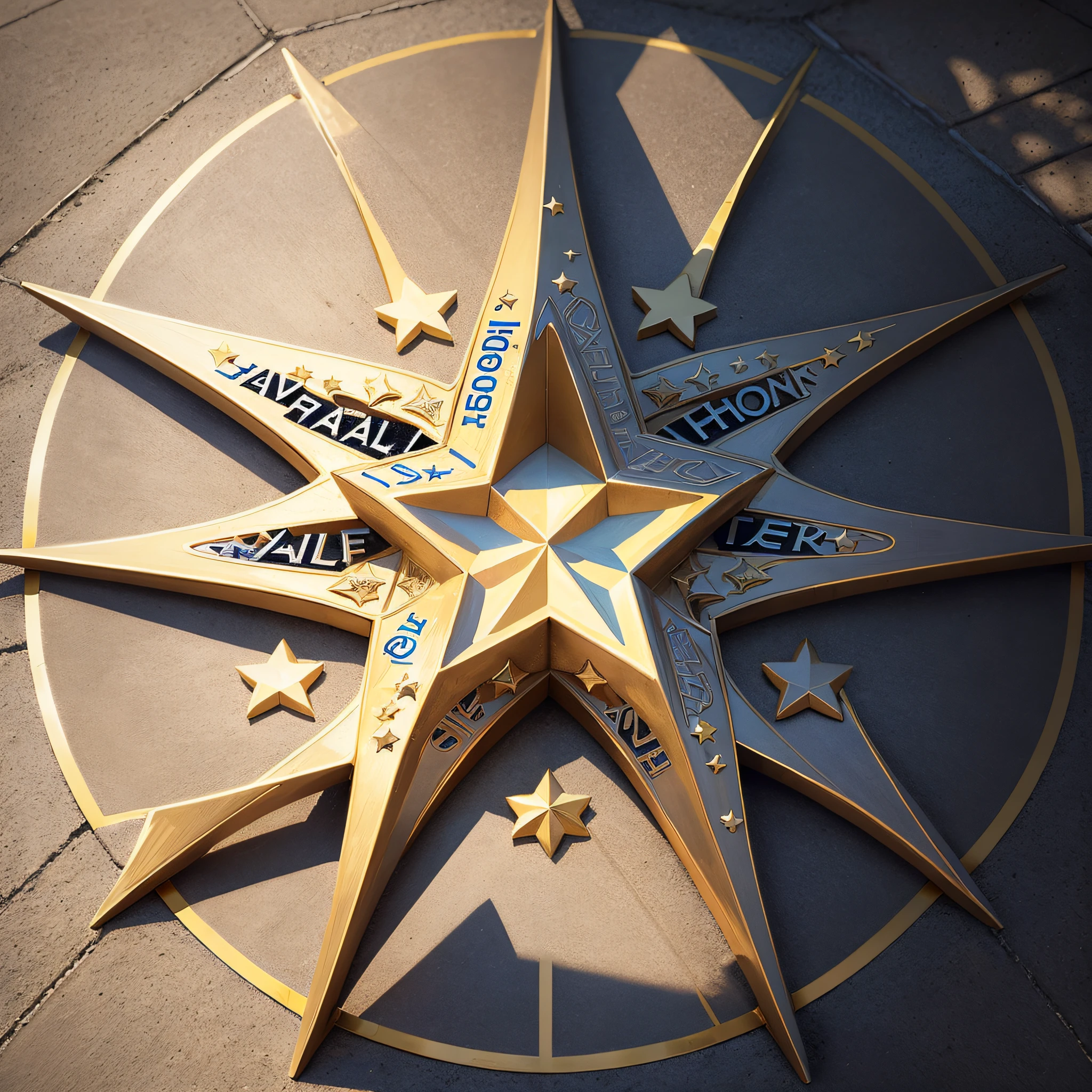create a 5-pointed star logo in the style of the Hall of Fame sidewalk in gold color and 5D brightness standing without any kind of inscription --auto --s2
