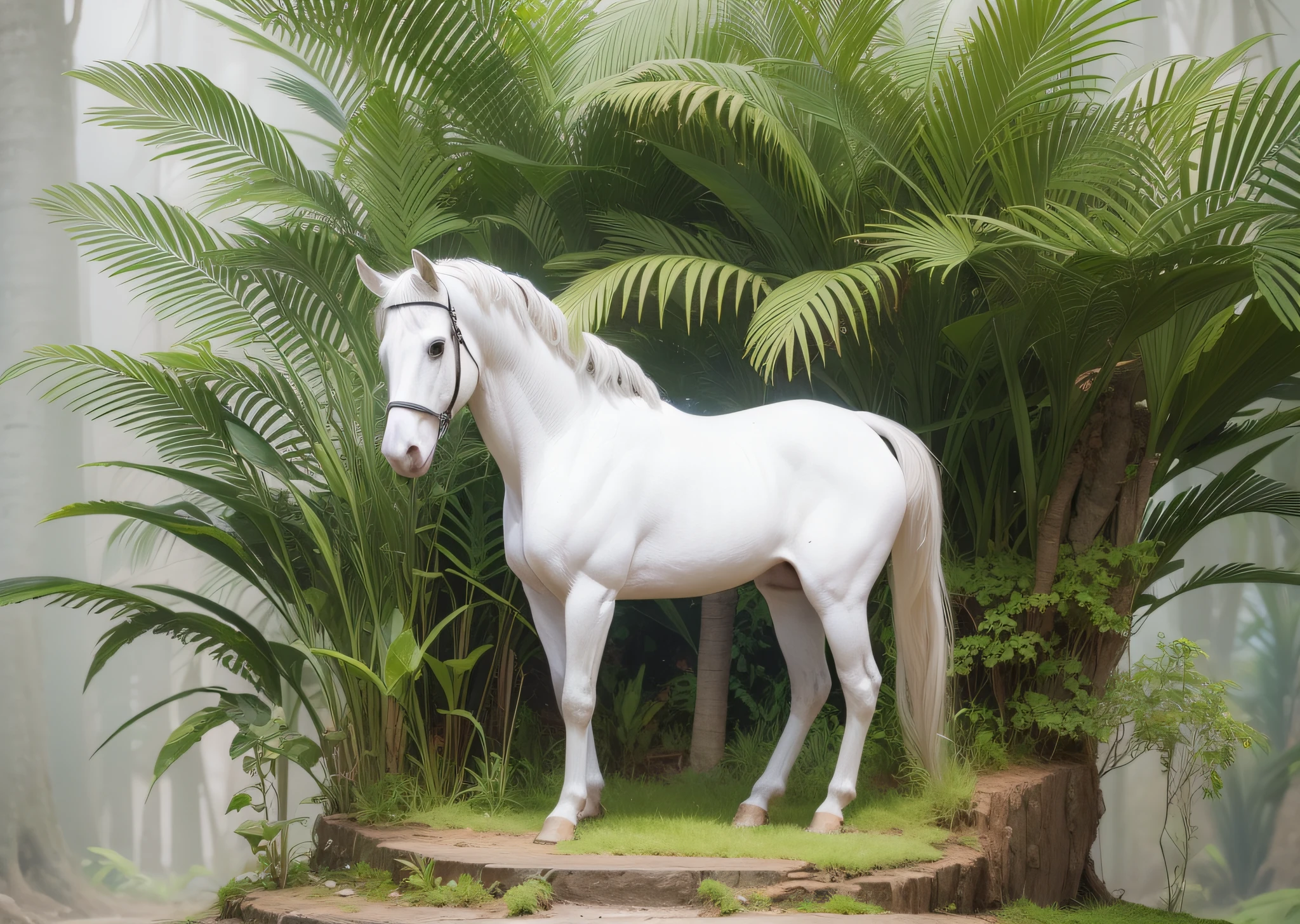 White horse in jungle, full body