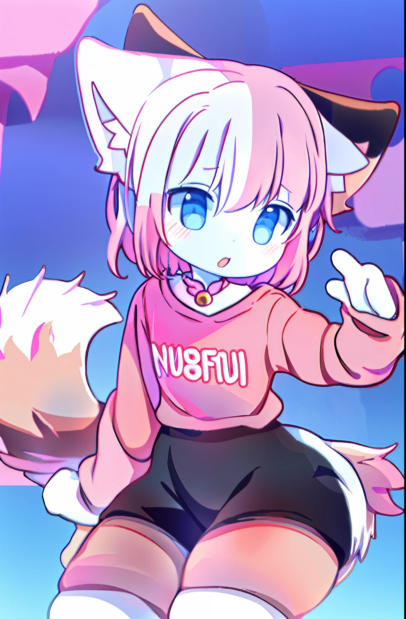 anime boy with a pink shirt, half nude, and a pink cat, fursona!!!!, female furry mini cute style, cute anime catboy, furry fursona, furry art!!!, holo is a wolf girl, furry furaffinity, fursona art, nyaruko-san, female fursona, nekomimi, anime catboy, fursona commission, solo, thick_thighs, wide_hips