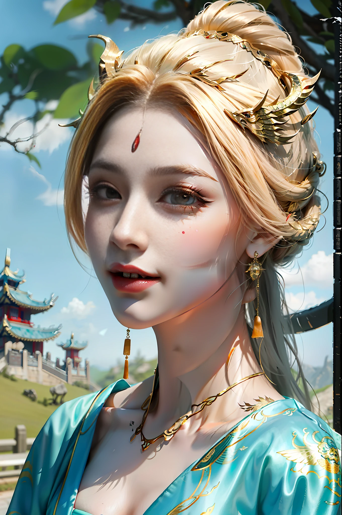 masterpiece, best quality, making friends with the Chinese dragon, fun, happy, bright, loong,