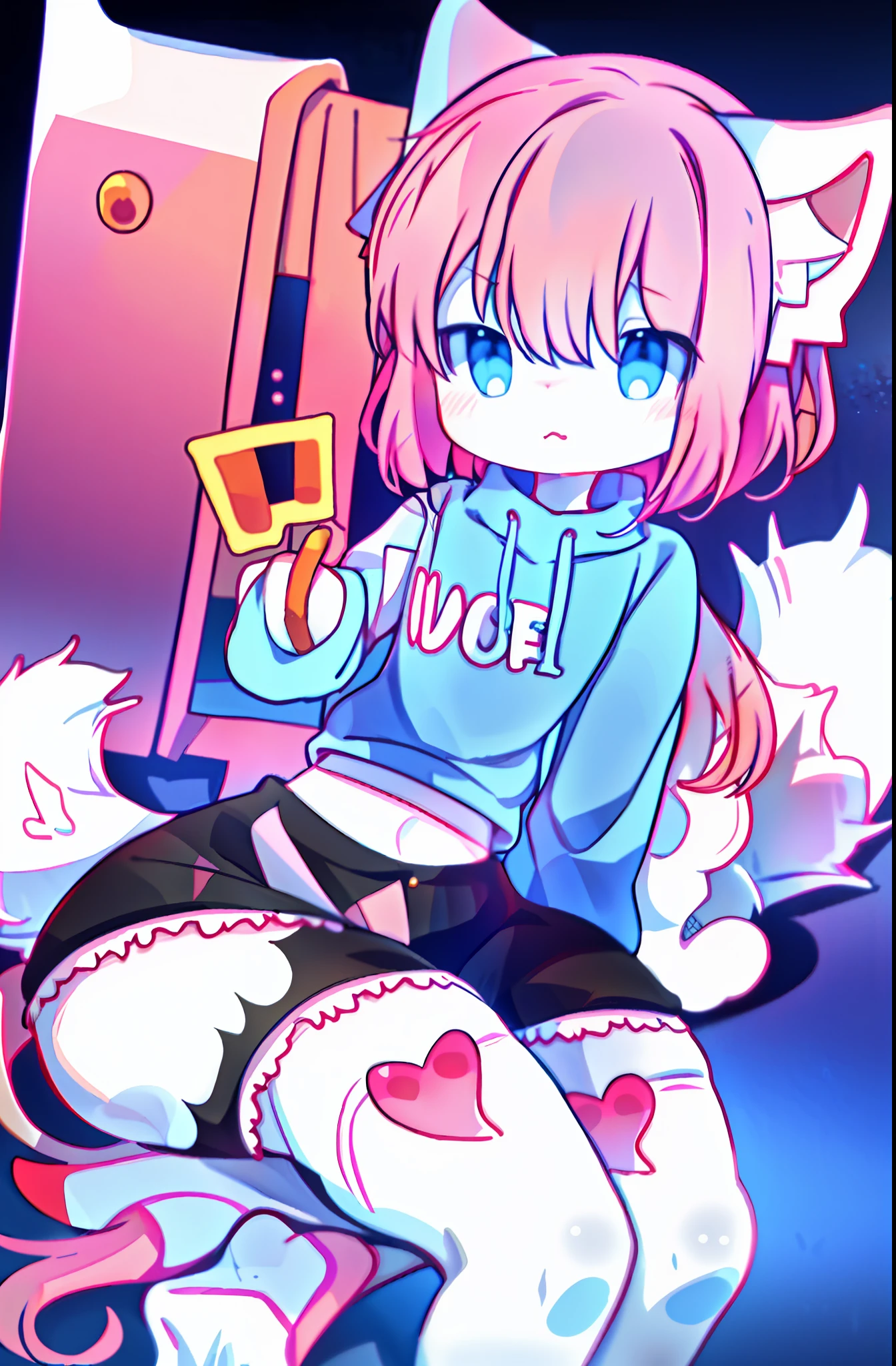 anime boy with a pink shirt, half nude, and a pink cat, fursona!!!!, female furry mini cute style, cute anime catboy, furry fursona, furry art!!!, holo is a wolf girl, furry furaffinity, fursona art, nyaruko-san, female fursona, nekomimi, anime catboy, fursona commission, solo, thick_thighs, midriff, wide_hips