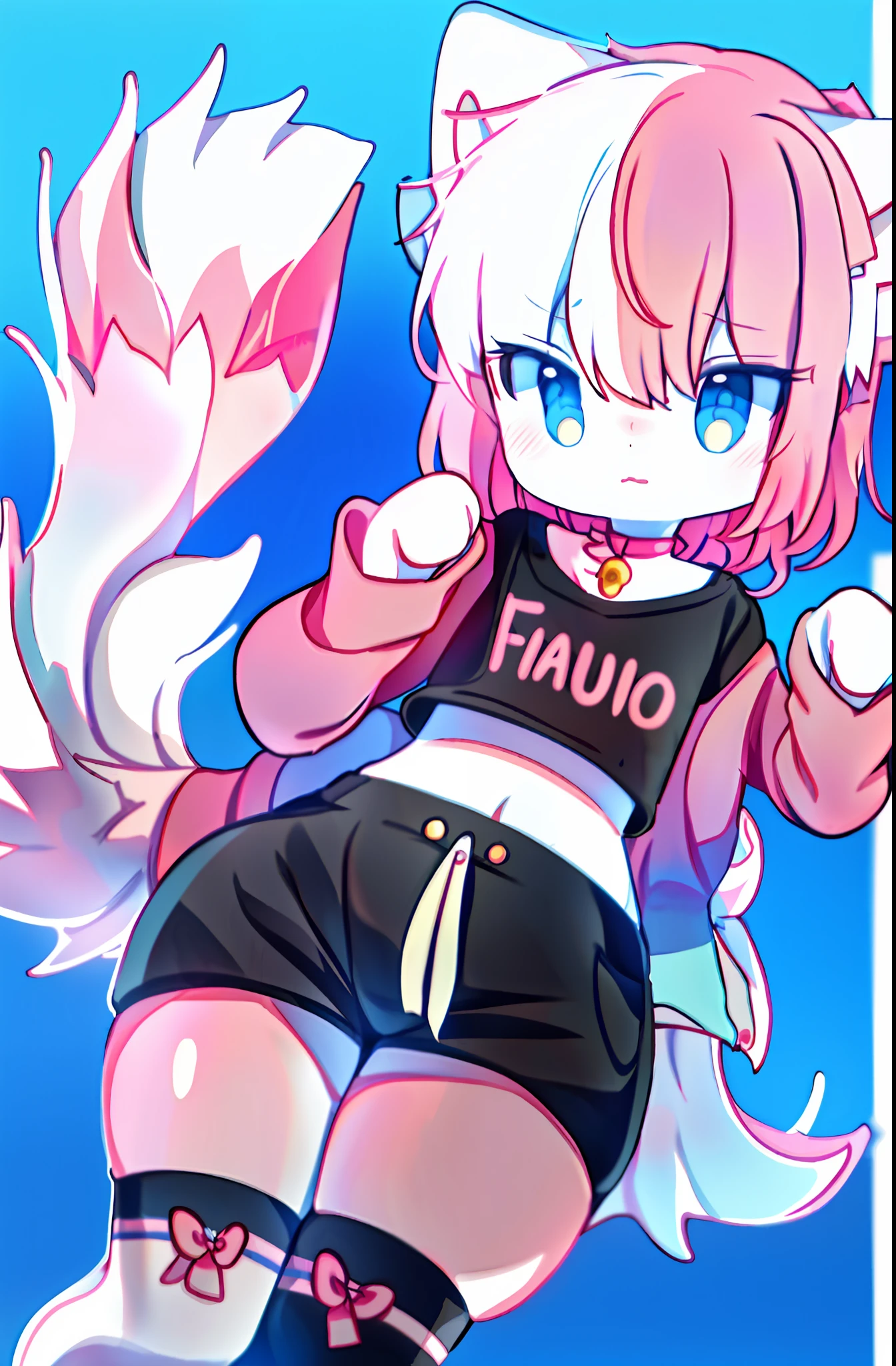 anime boy with a pink shirt, half nude, and a pink cat, fursona!!!!, female furry mini cute style, cute anime catboy, furry fursona, furry art!!!, holo is a wolf girl, furry furaffinity, fursona art, nyaruko-san, female fursona, nekomimi, anime catboy, fursona commission, solo, thick_thighs, midriff, wide_hips