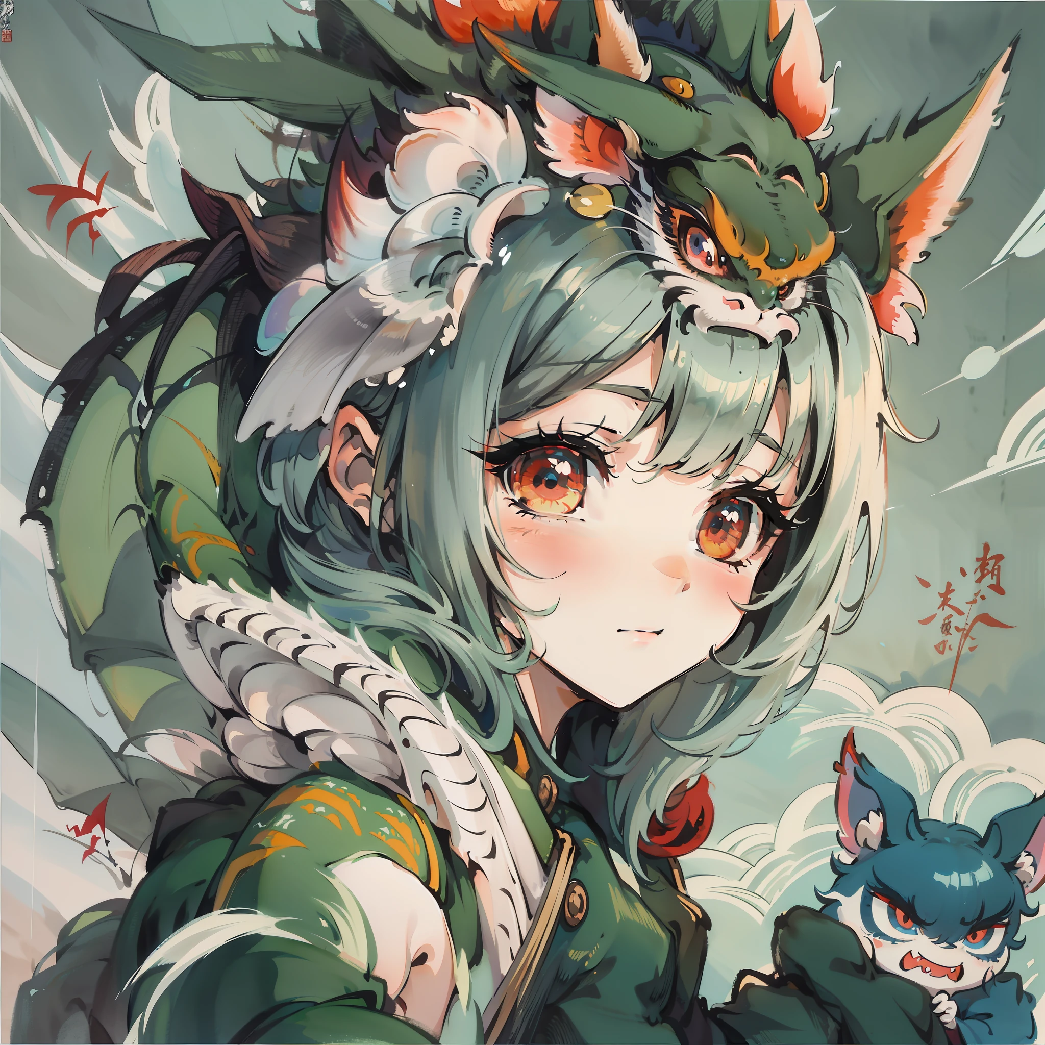 There is a little doll, delicate face with a dragon on it, a dragon on the ground, Dragon Girl, Tooth Wu, Yanjun Cheng, Ryan Yee, Jason Chan, Russell Dongjun Lu, cute 3D rendering, cute little dragon, designed by Jeonseok Lee, Loish and wlop, designed by Yang J, designed by Victor Wang, cute detail digital art