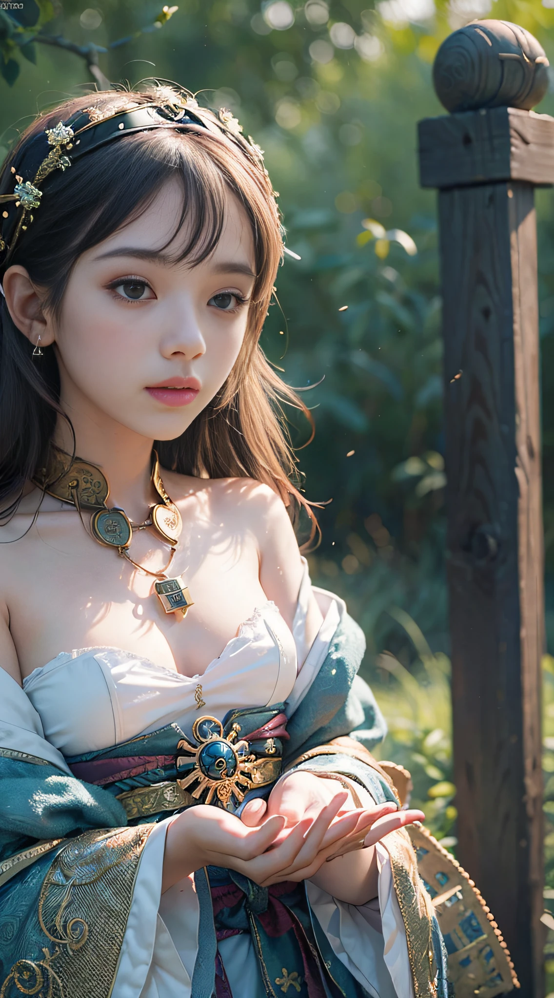 (1girl:1.3),solo,__body-parts__,
official art, unity 8k wallpaper, ultra detailed, beautiful and aesthetic, beautiful, masterpiece, best quality,Fantastical Atmosphere, Calming Palette, Tranquil Mood, Soft Shading,
Miko priestess, charm spell, talisman familiar, shrine maiden duties,