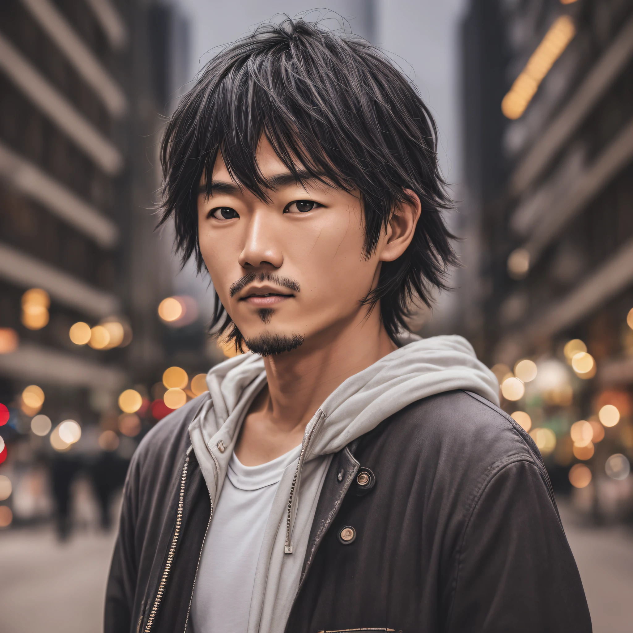 Hideaki Ito, 1 man, RAW photography, portrait photography, scrubbing, night, street, (high detail skin:1.2), 8k uhd, dslr, soft lighting, high quality, film grain, fujifilm xt3 --auto --s2