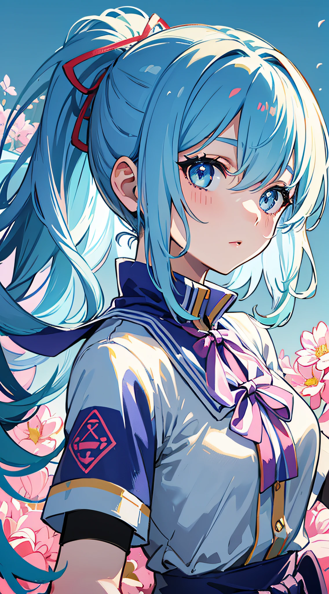 (masterpiece), (best quality), (ultra detailed),(disheveled hair),(illustration), (1girl), (Fashionable clothing), standing, Fashion model, looking at viewer, (interview), (simple background),beautiful detailed eyes, delicate beautiful face, Floating,(high saturation),(colorful splashes),colorful bubble,(shining), focus on face, ponytail, kamisato ayaka, light blue hair, bangs, hair ring, floating flowers, floating hairs, (shining), best lighting, best shadow,