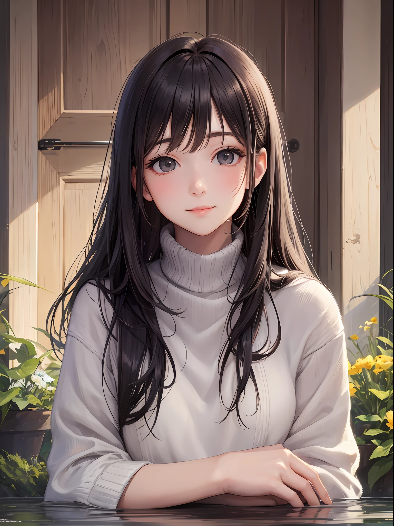 Girl, looking away, warm, relaxing, beautiful, calm, light smile