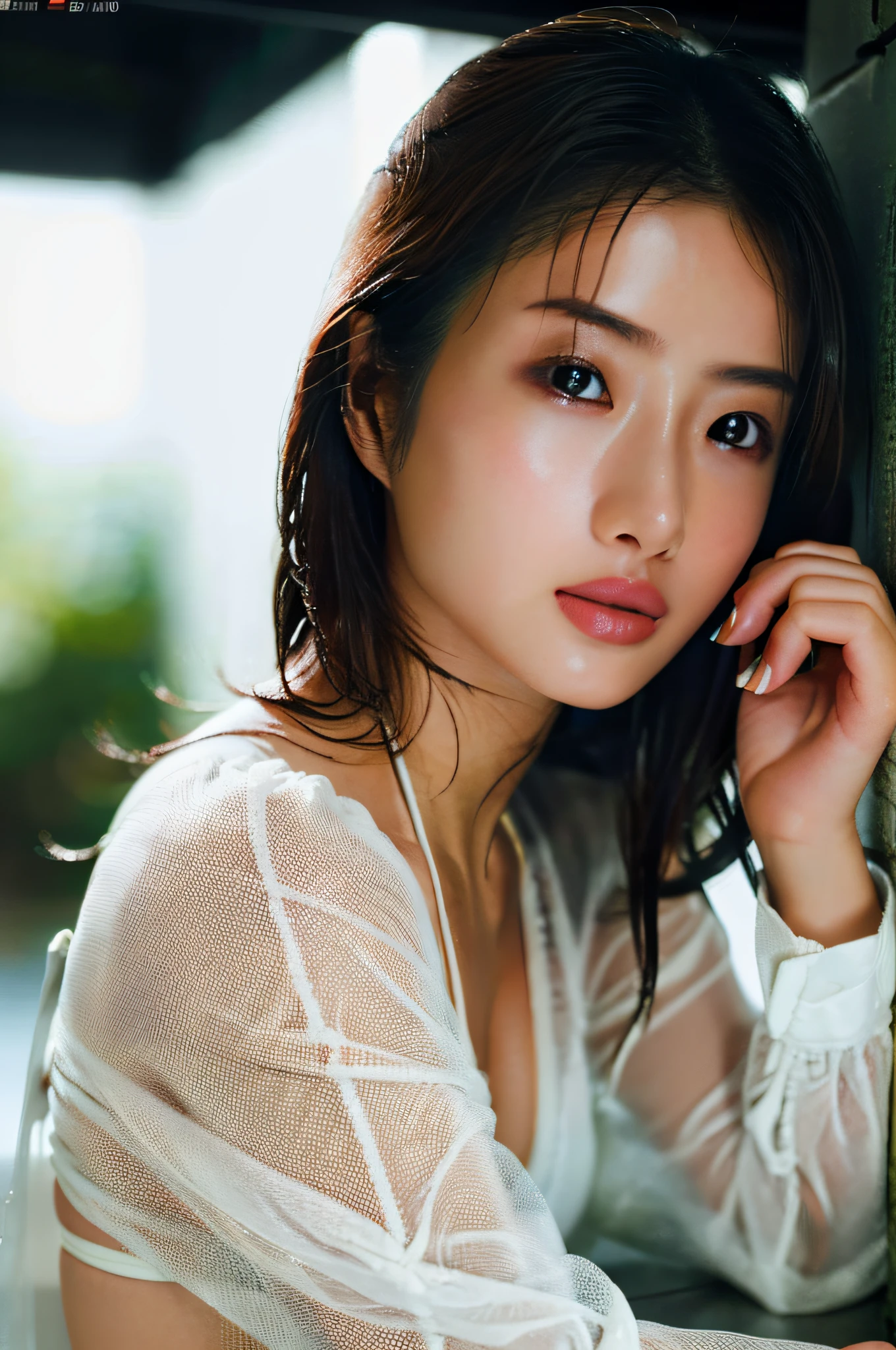 Top Quality, Masterpiece, Ultra High Resolution, (Photorealistic: 1.4), (Professional Lighting), Raw Photo, 1 Girl, Dark Hair, Glossy Skin, WET BODY, Dramatic Lighting, Full Body, Micro Bikini, Small