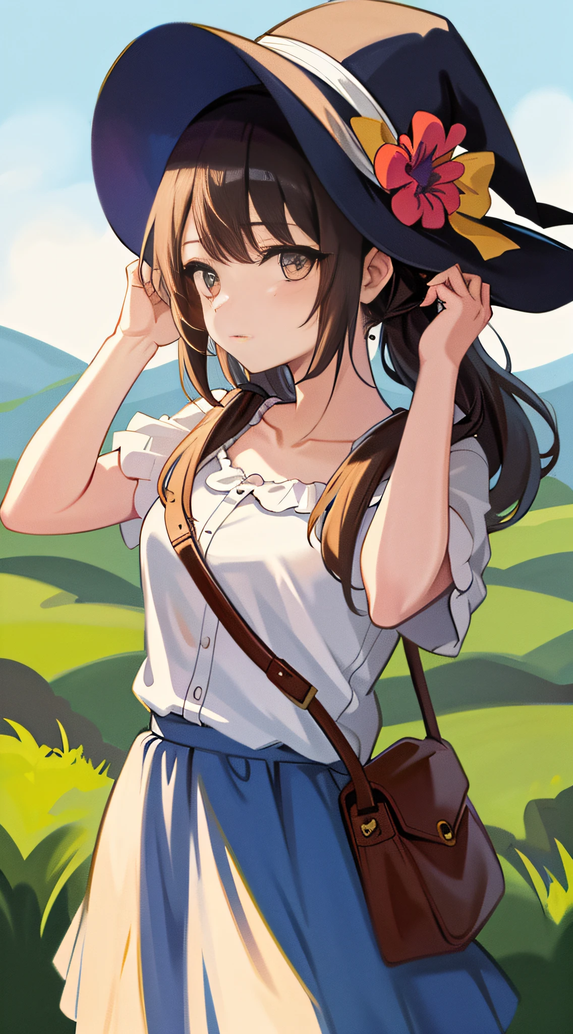 Masterpiece, best quality, (1girl), solo, simple background, outdoor, colorful, cowboy_shot, perfect face, perfect hand, casual