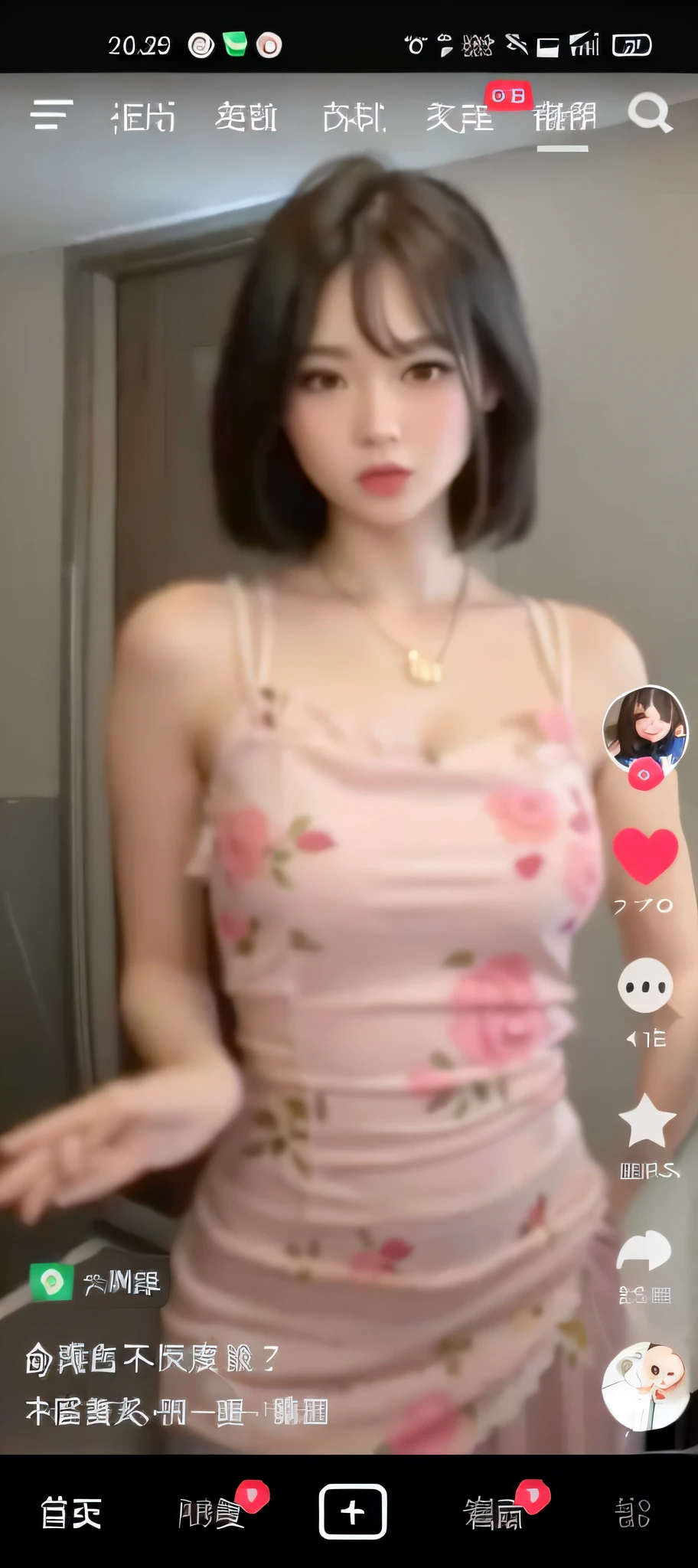 Young cute girl, very beautiful and cute catwoman wearing cute top, Ruan cute vtuber, popular in CGSTATION, y looking at the camera, she faces the camera, touches her clothes, gorgeous Chinese model, low quality video