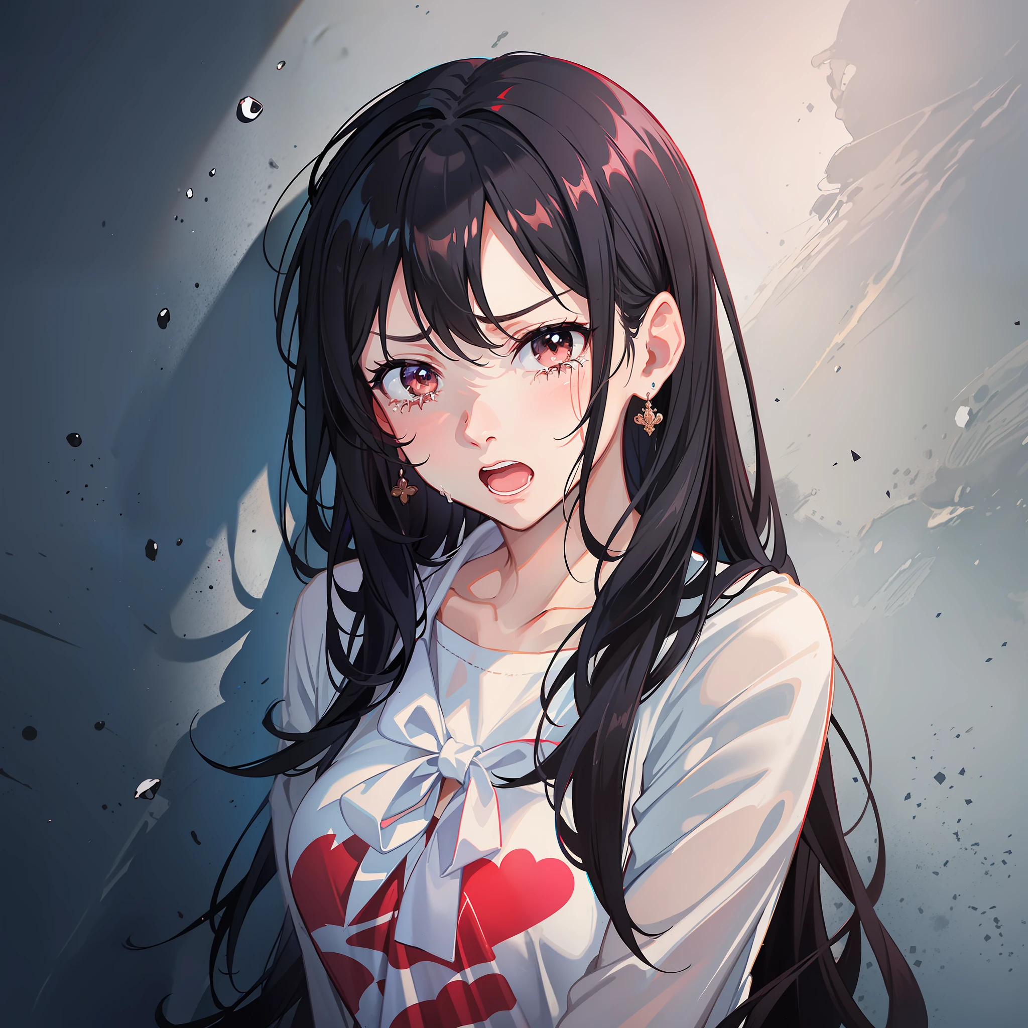 Black hair, cute, girly, crying, angry