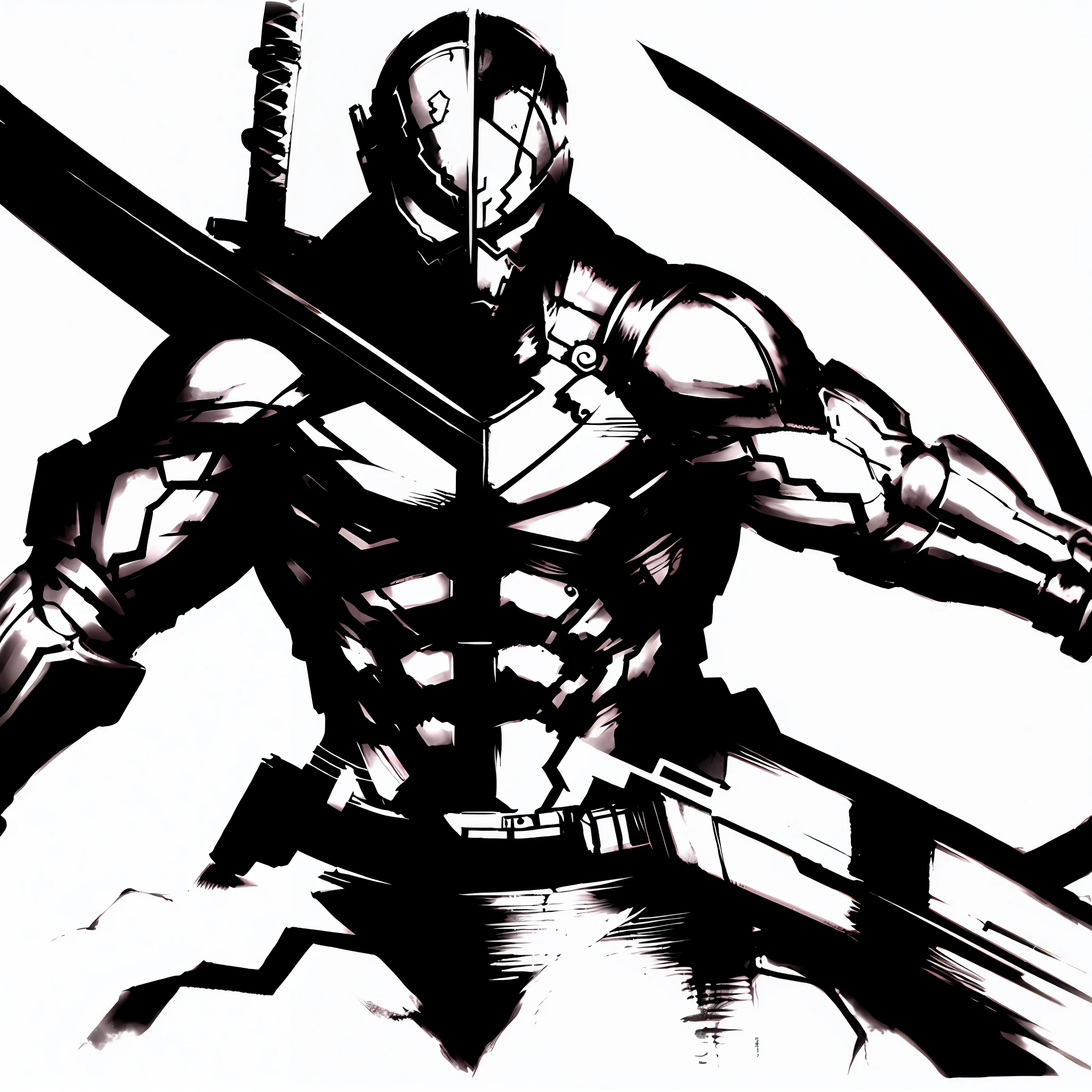 Yoji Shinkawa, Cyborg Ninja, Grayscale, B&W, Solo, Sword, Japan Sword, Weapon, ((Masterpiece)), (Best Quality)