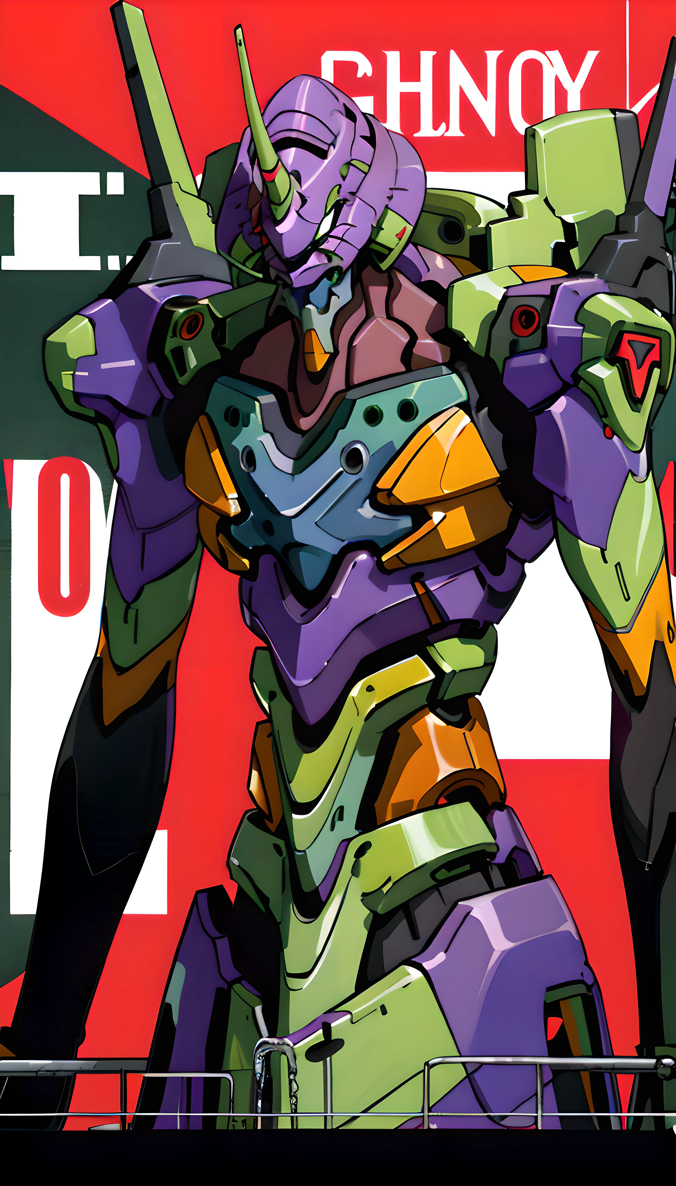 Eva 01, Eva God, Evangelion Mecha, Science Fiction, Look at the Audience, (Official Art, Best Quality, Masterpiece: 1.2), Highest Quality, More Details, 8K, Mecha, Doomsday Style, Manga Style