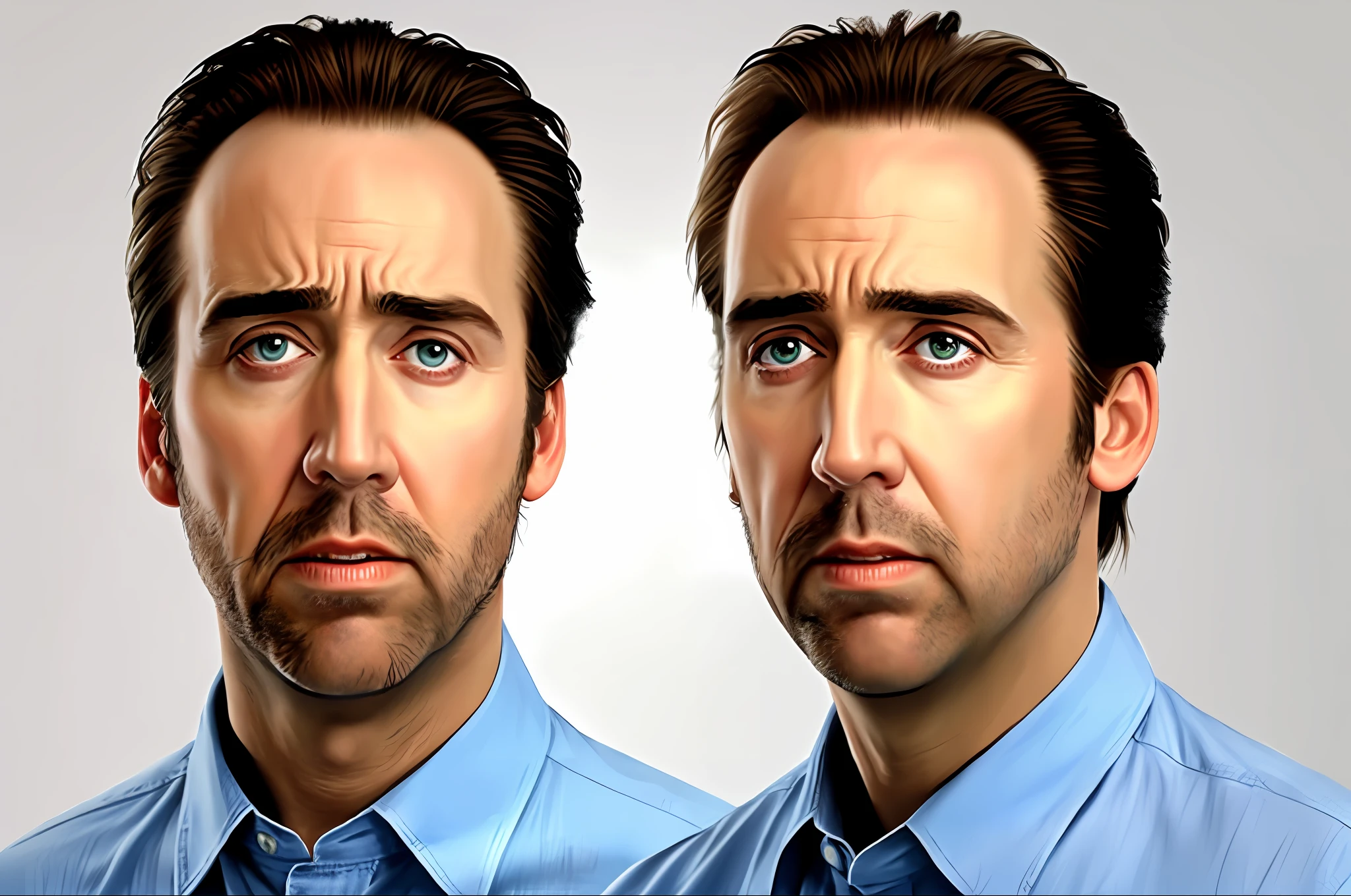 Nicholas Cage confused, with an expression of doubt, with doubt. only one person