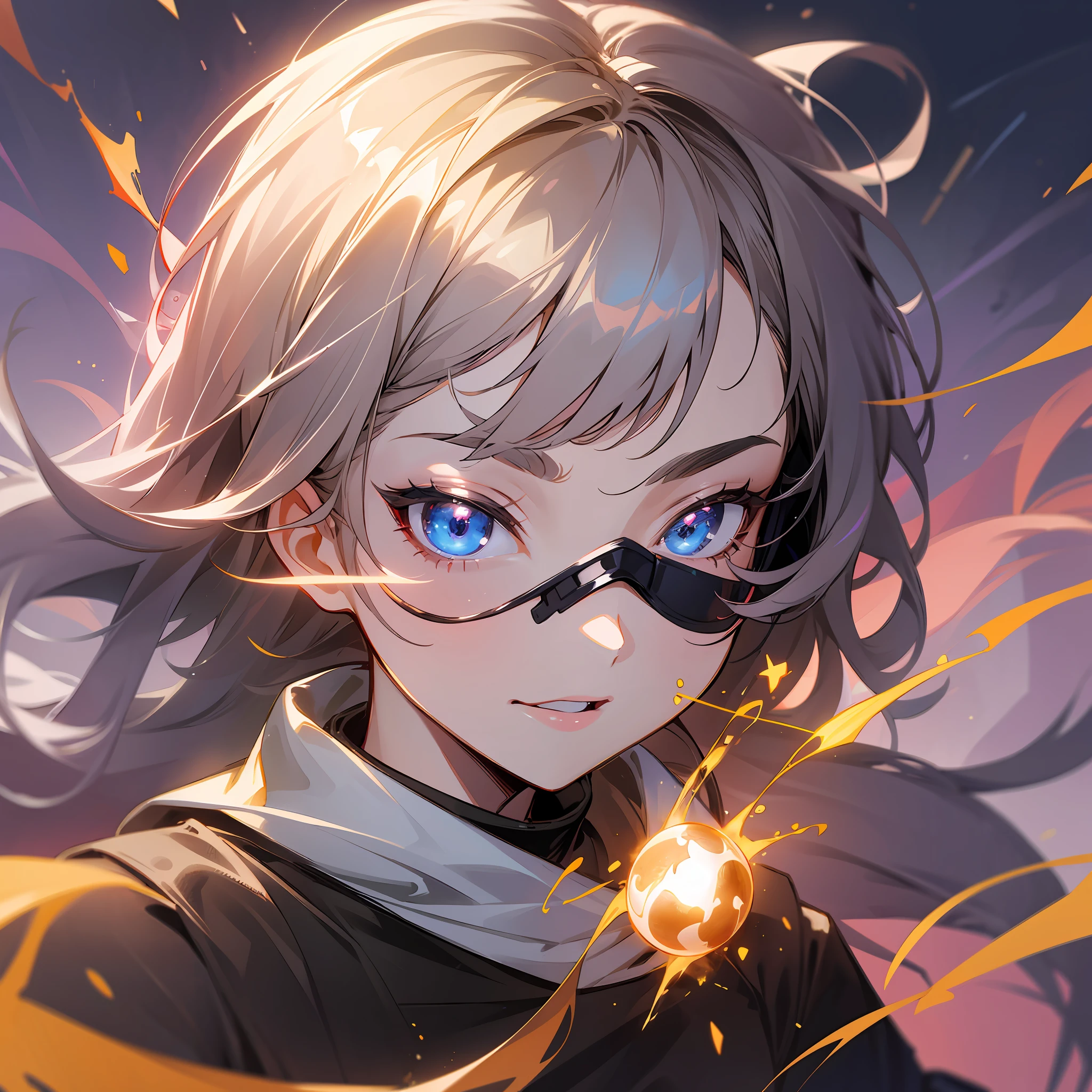 Best quality, ultra-detailed CG Unity 8K wallpapers, pretty little girl on a beautiful magical background, eye patches covering her eyes, explosive magic.
