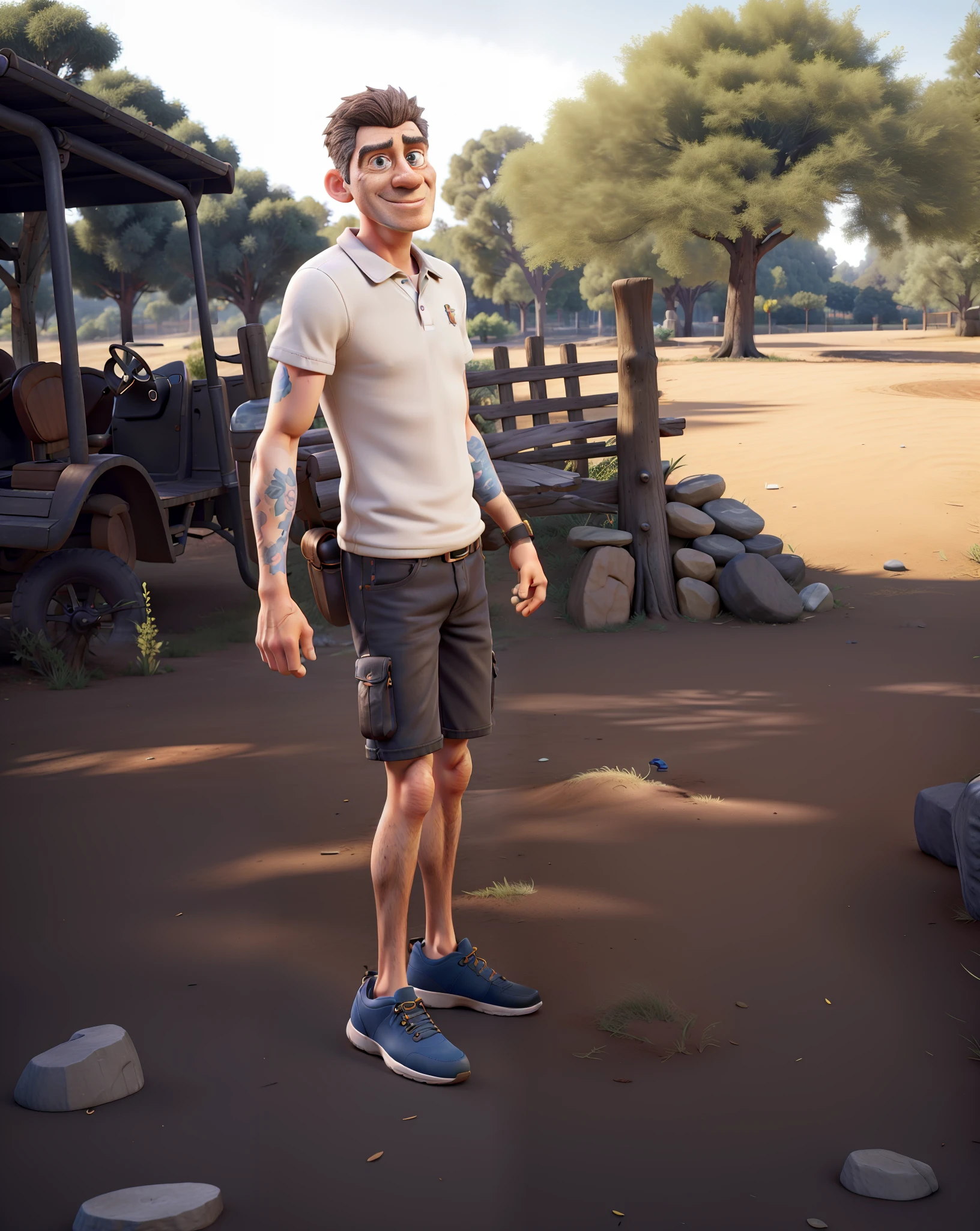 "Masterpiece, great quality, ultra realistic in high definition 8k, with an elderly man in black clothes, jeans and white sneakers in the park, natural environment, dynamic scenery, wonderful balance of light and shadow." senior 3D rendering artist, realistic afternoon lighting, realistically clothing, realistic 3D character, tall farmer, inspired by senior environmental artist, old CGI 3D rendered Bryce 3D, highly detailed character, small character. Unreal Engine 5, hyper-detailed full-body shooting, semi-realistic rendering, casual pose, super face detailing big blue eyes