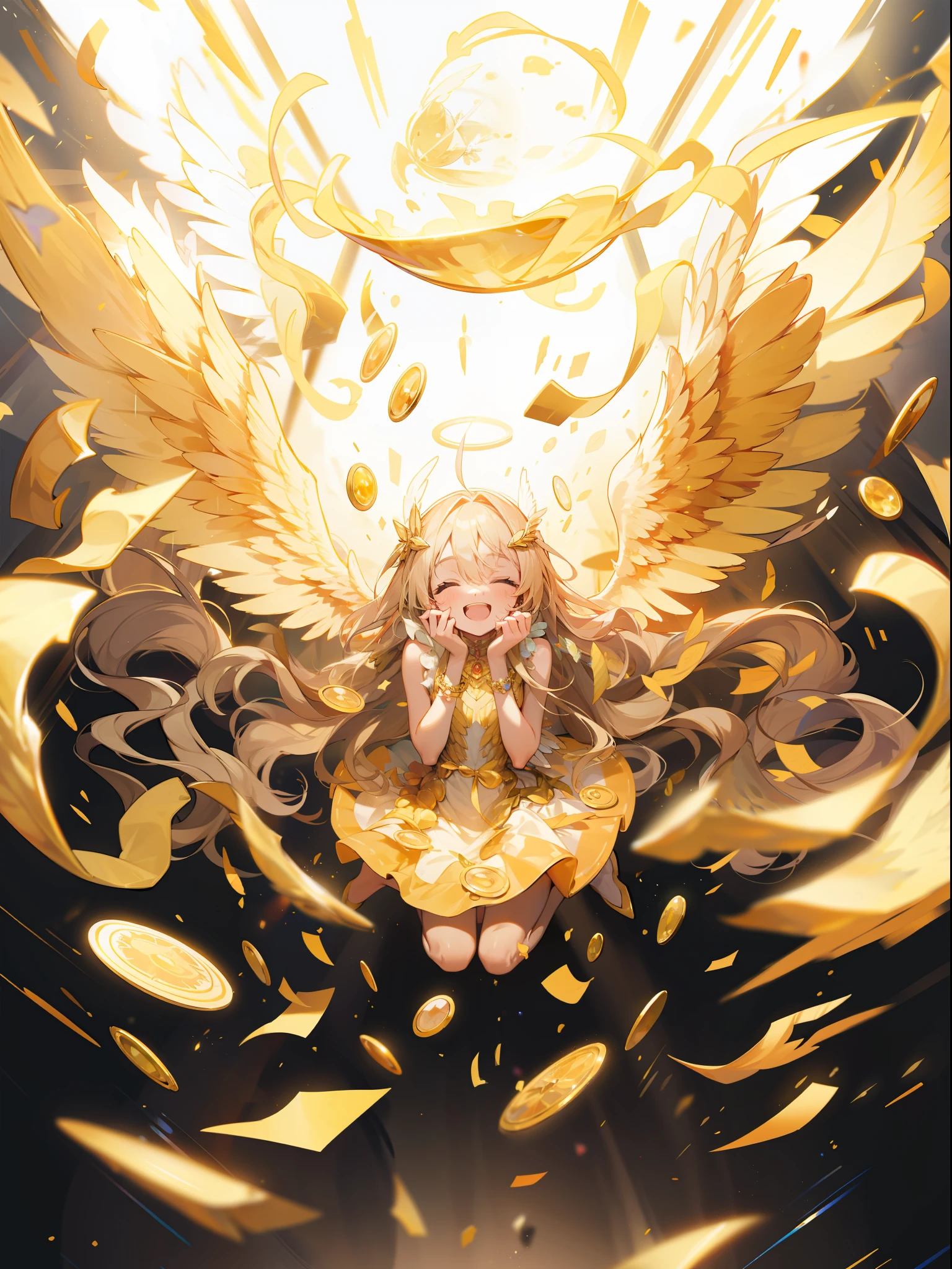 Golden wings, angel wings, golden wings, decorated with precious stones,