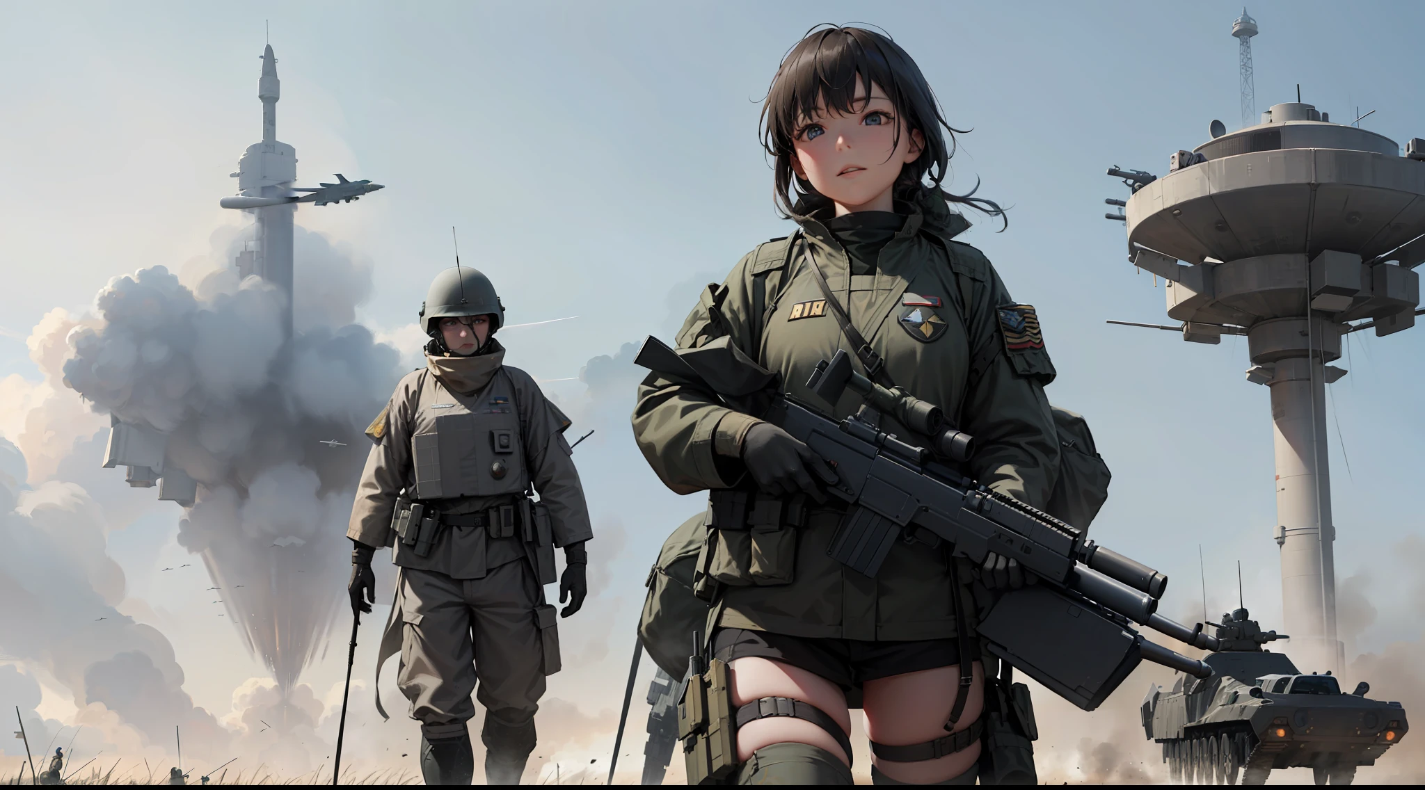 Realistic Detail,War Scenes,(Science Fiction : 1.5),Sci-fi,Republic Military Uniforms,War,Bomb,Grasslands,Air Warfare,Sky,Air Operations,Fighter Aircraft,Ballistic Missiles,(Combat in War:1.3)