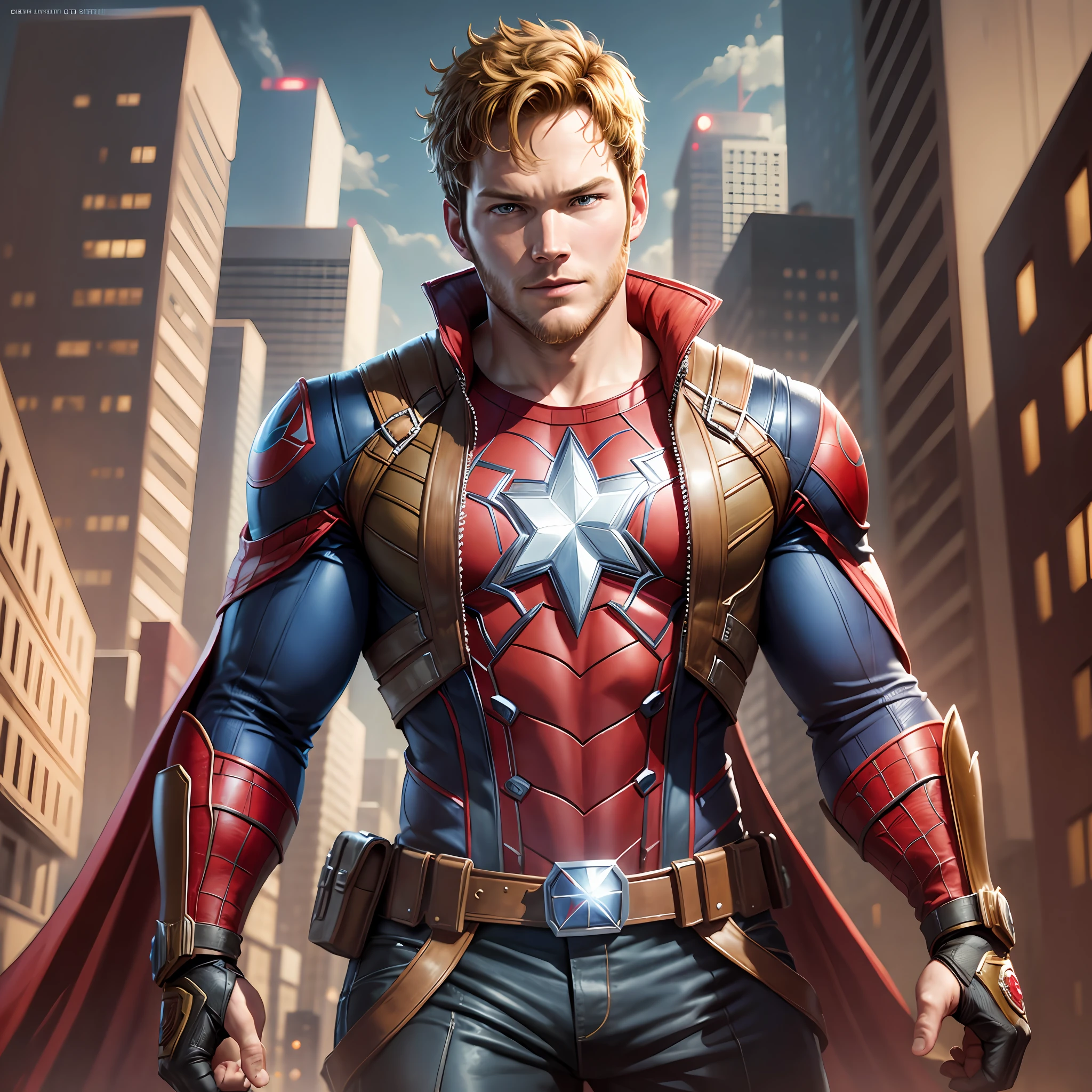 Chris Pratt, Avengers, Spider-Man, Beard, Red Coat, Blonde, Star-Lord, MIX, Masterpiece, Top Quality --auto --s2