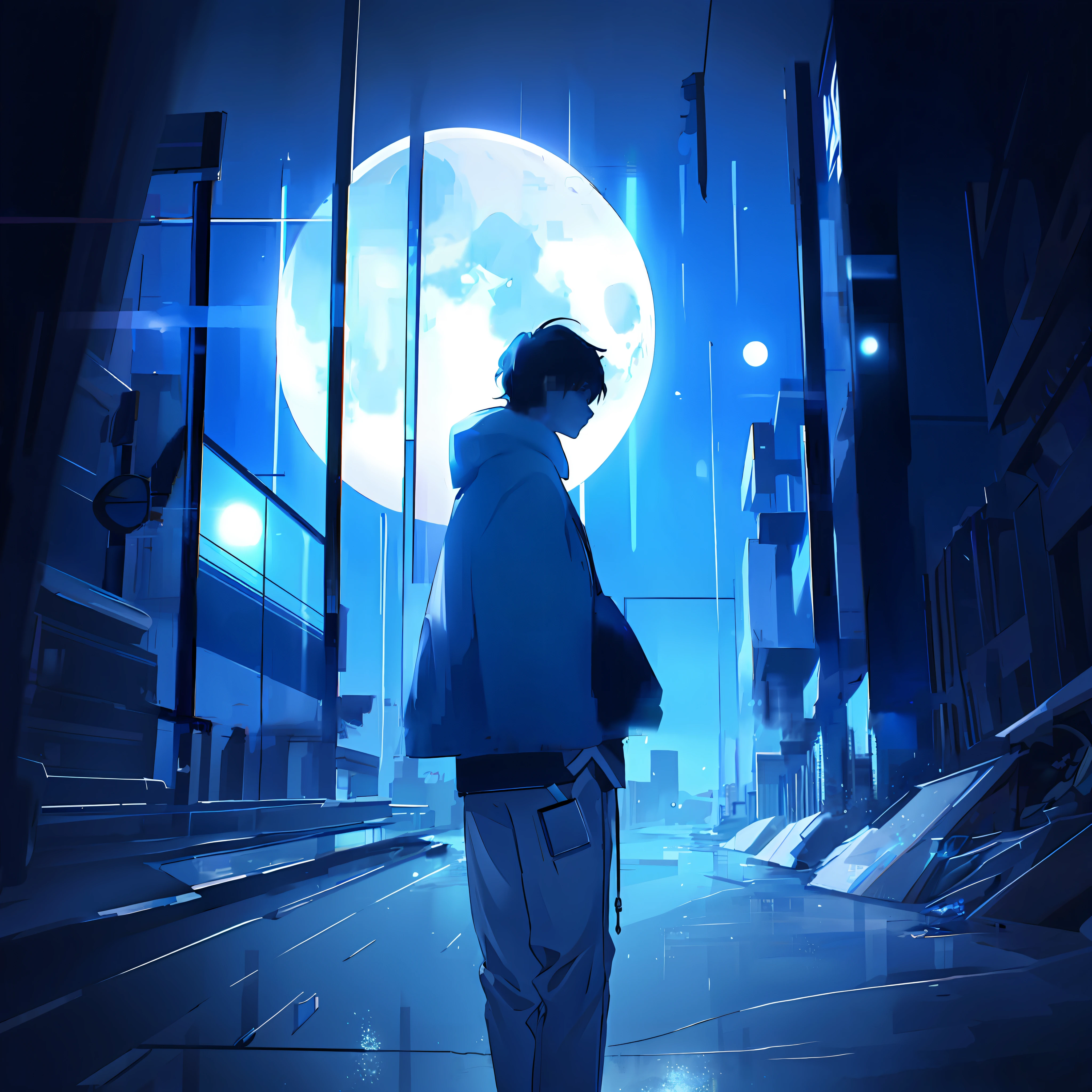 anime man in white coat walking in front of a large moon, anime art wallpaper 8 k, 4k anime wallpaper, anime wallpaper 4 k, anime wallpaper 4k, anime wallaper, anime art wallpaper 4k, anime art wallpaper 4 k, makoto shinkai cyril rolando, moon behind him, high quality anime artstyle, guweiz